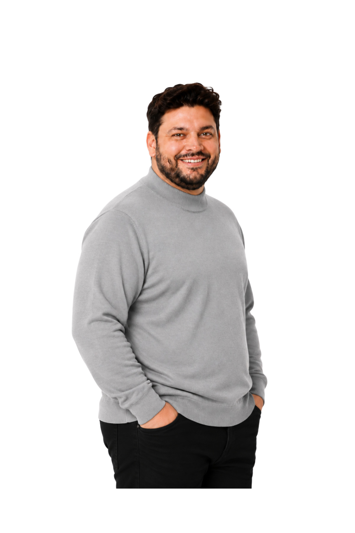BattalModa Erkek Büyük Beden Gri Yarım Balıkçı Pamuklu Kazak 3XL-4XL-5XL-6XL görsel 2