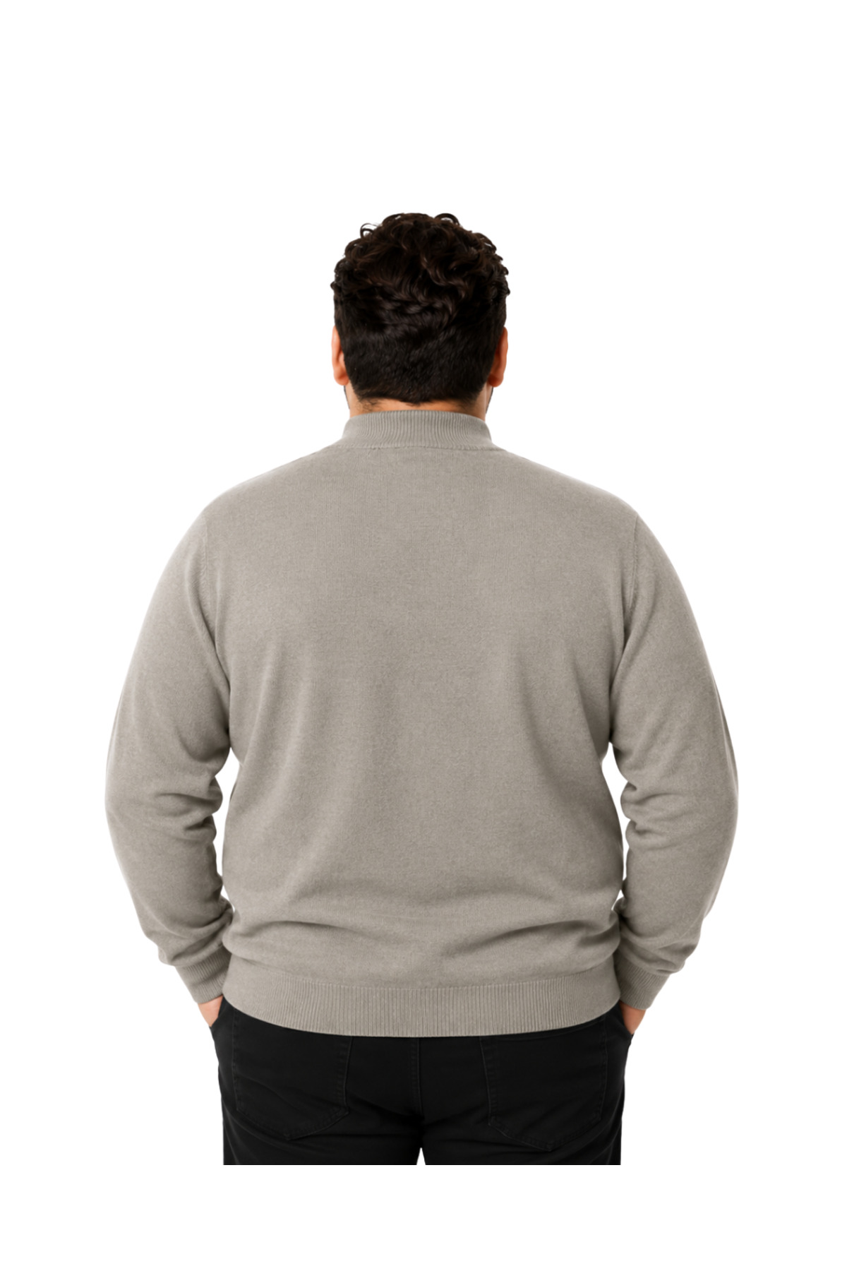 BattalModa Erkek Büyük Beden Vizon Yarım Balıkçı Pamuklu Kazak 3XL-4XL-5XL-6XL görsel 3
