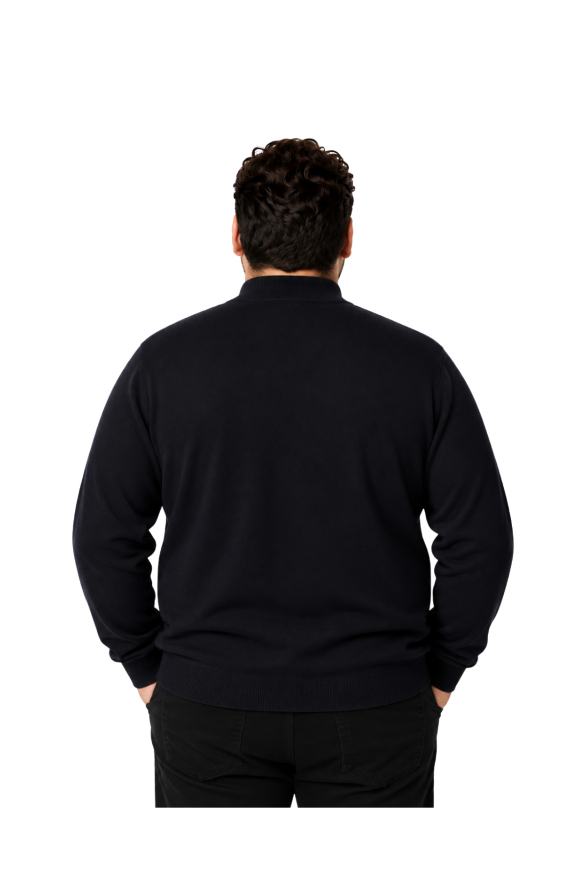 BattalModa Erkek Büyük Beden Siyah Yarım Balıkçı Pamuklu Kazak 3XL-4XL-5XL-6XL görsel 3
