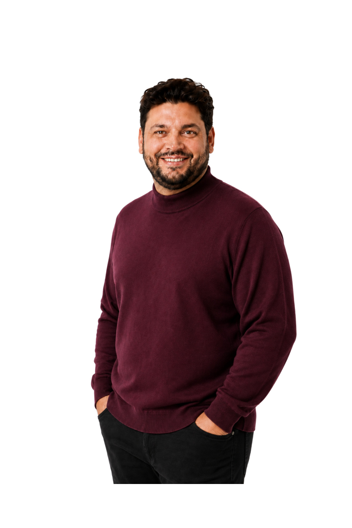 BattalModa Erkek Büyük Beden Bordo Yarım Balıkçı Pamuklu Kazak 3XL-4XL-5XL-6XL görsel 2
