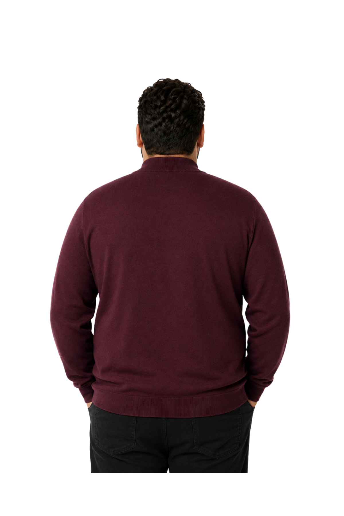 BattalModa Erkek Büyük Beden Bordo Yarım Balıkçı Pamuklu Kazak 3XL-4XL-5XL-6XL görsel 3