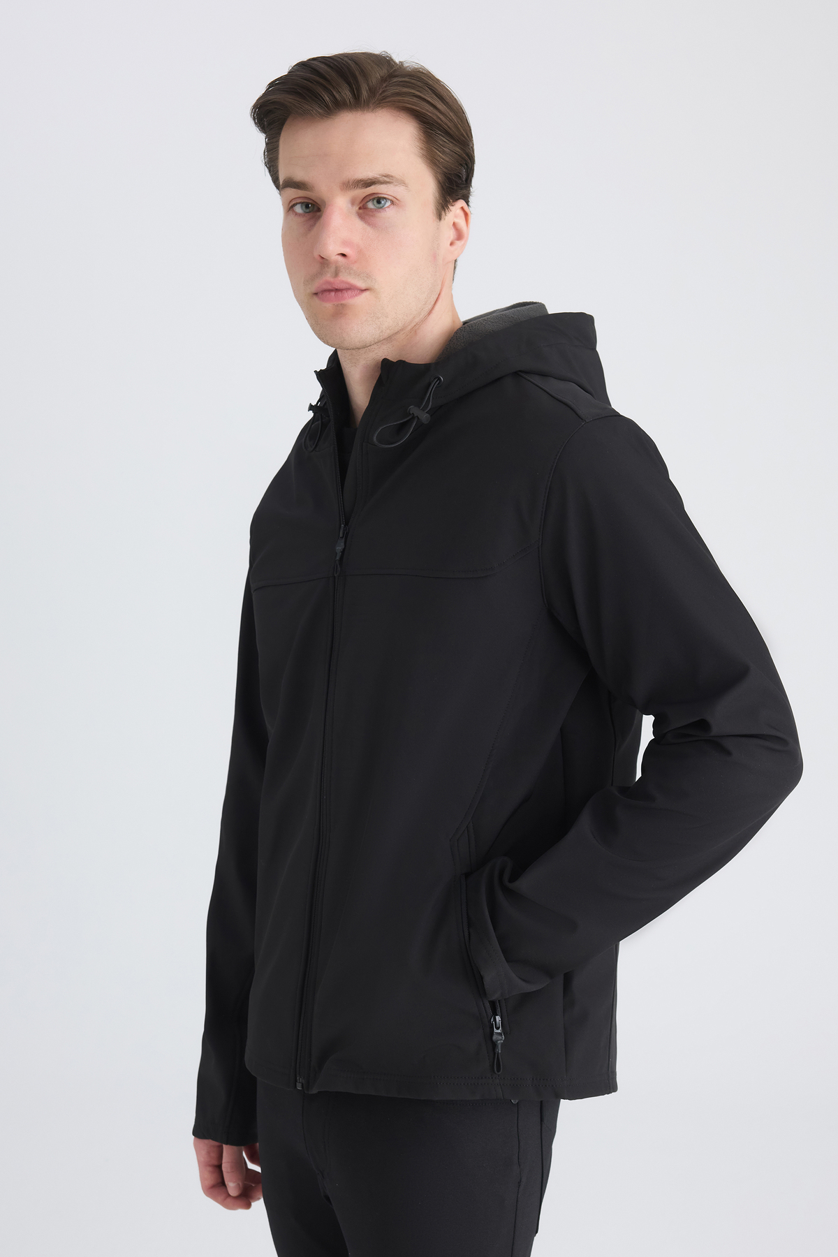 D'S Damat Ds Damat Regular Fit Siyah Kapüşonlu İçi Polarlı Scuba Mont görsel 4