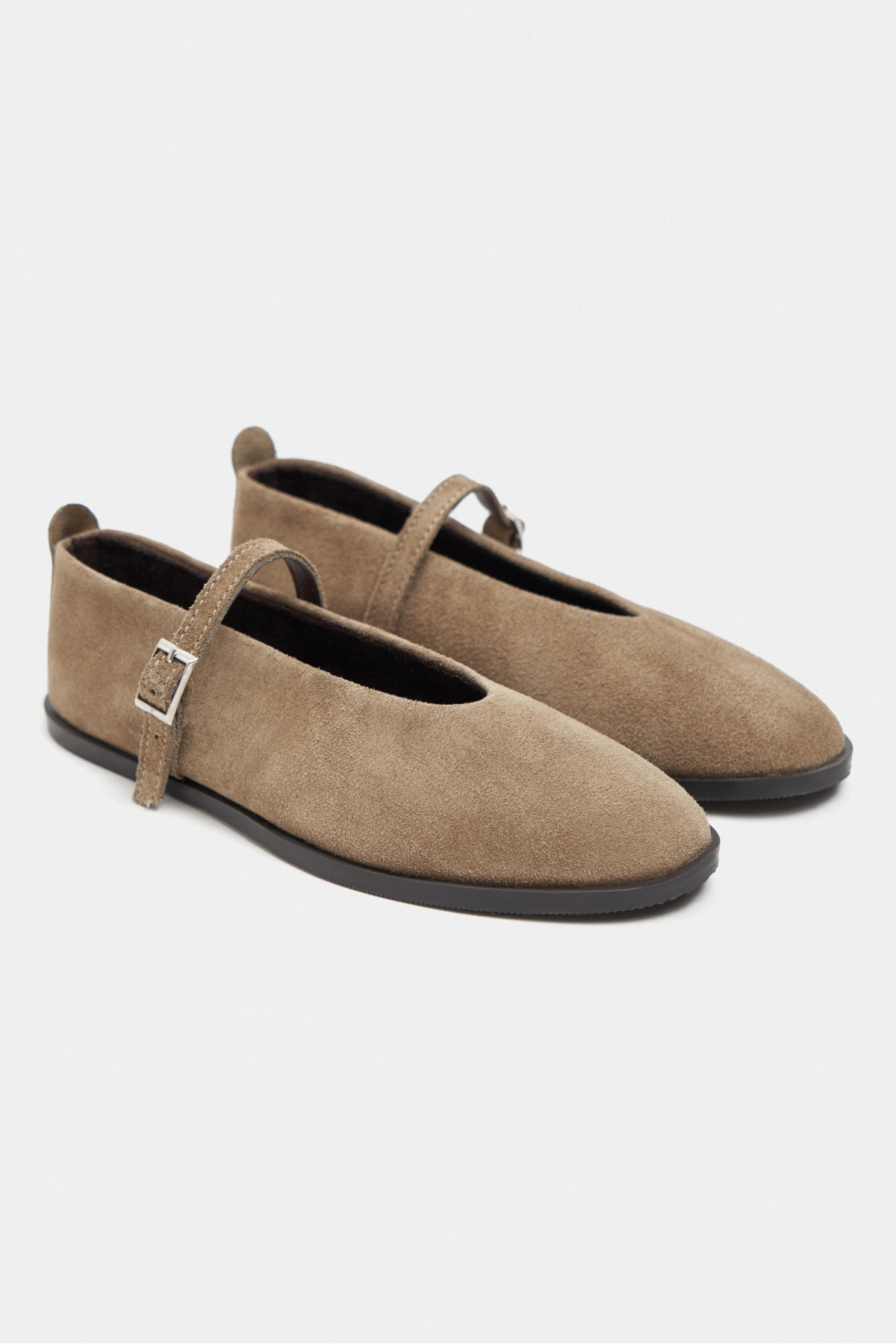 NİŞANTAŞI SHOES Nora Rome Bej Süet Deri Toka Detay Düz Taban Kadın Babet görsel 4