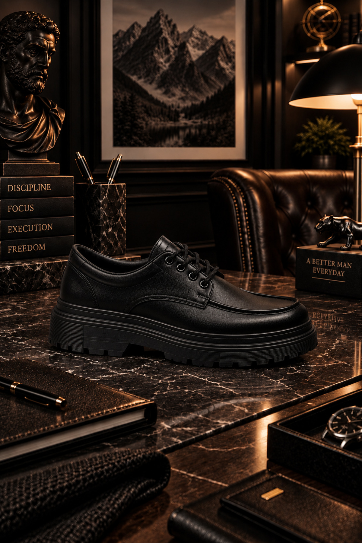 Lucy Shoes YG-13 Erkek Günlük Bağcıklı Lüks Deri Loafer Ayakkabı CST - Siyah görsel 2