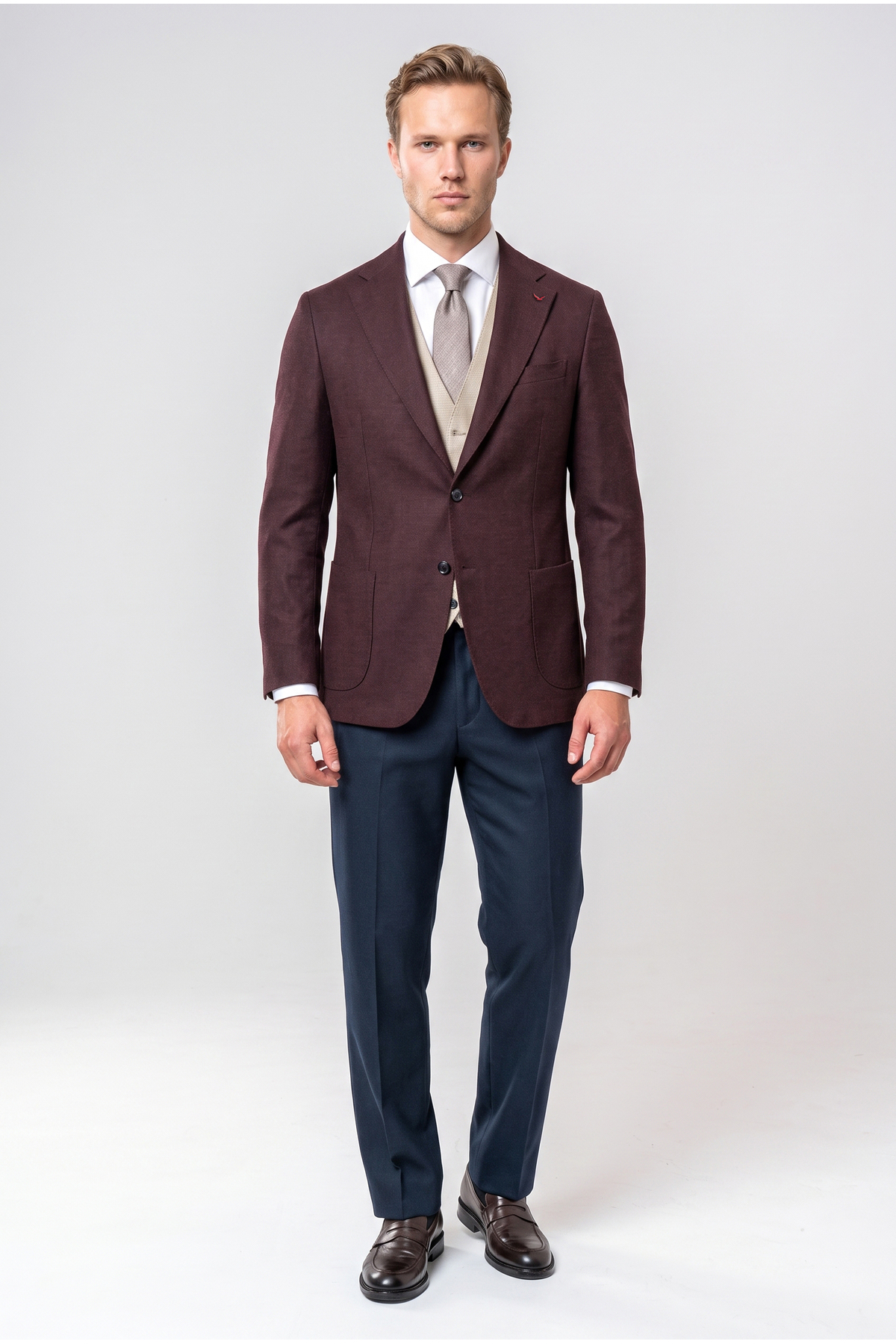 D'S Damat Ds Damat Slim Fit Bordo Armürlü Takim Elbise Kombinli görsel 4
