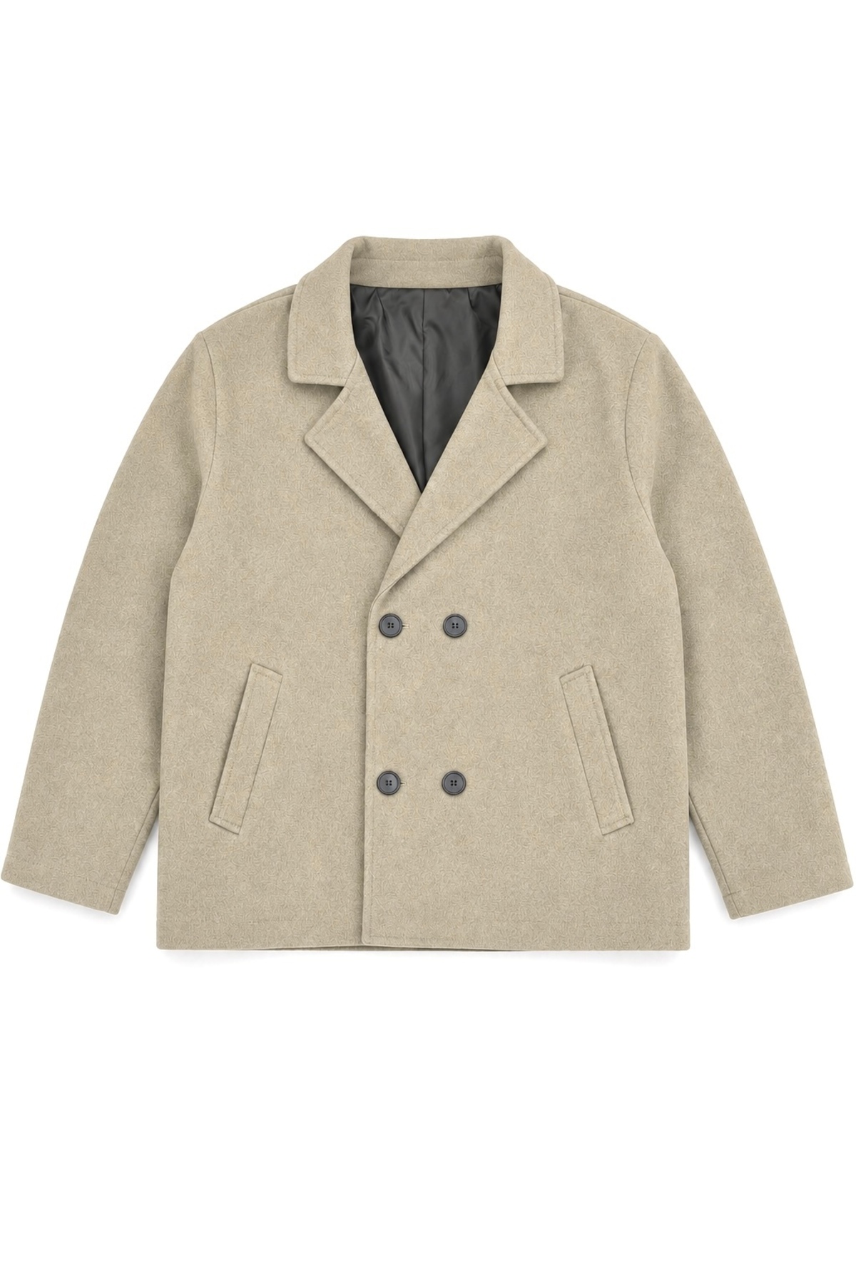 Erkek Oversize Kruvaze Kaşe Kaban — بژ 155 — تصویر 8 از 8