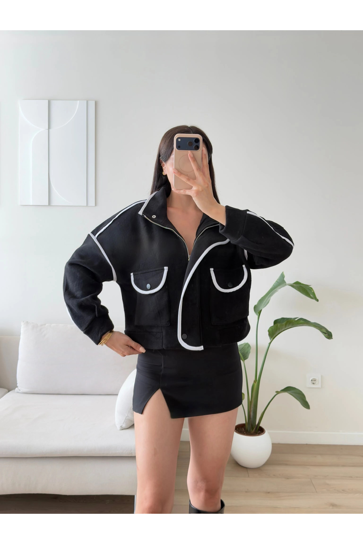 Zoom Butik Premium Biyeli Oversize Ceket - SİYAH görsel 3