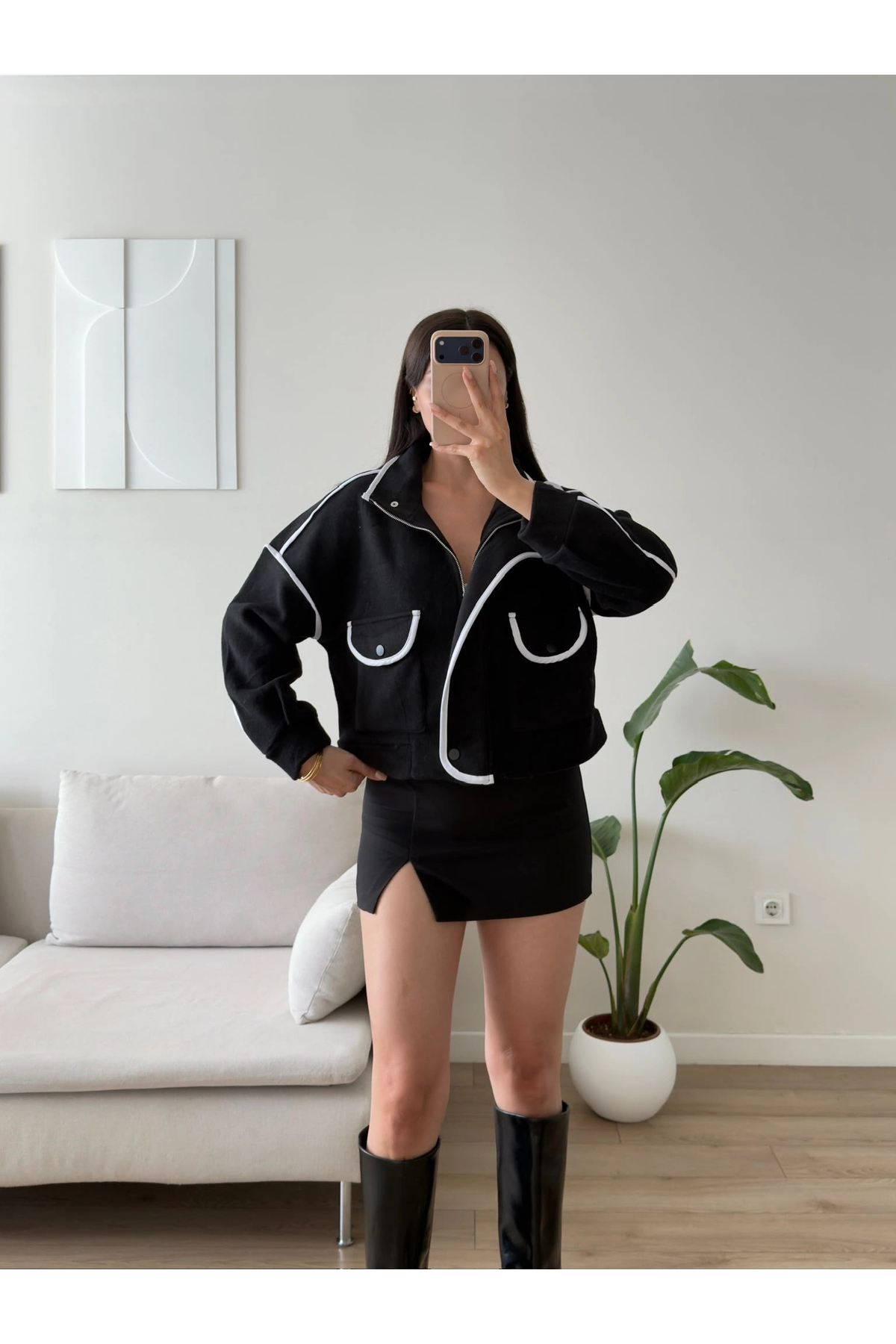 Zoom Butik Premium Biyeli Oversize Ceket - SİYAH görsel 4