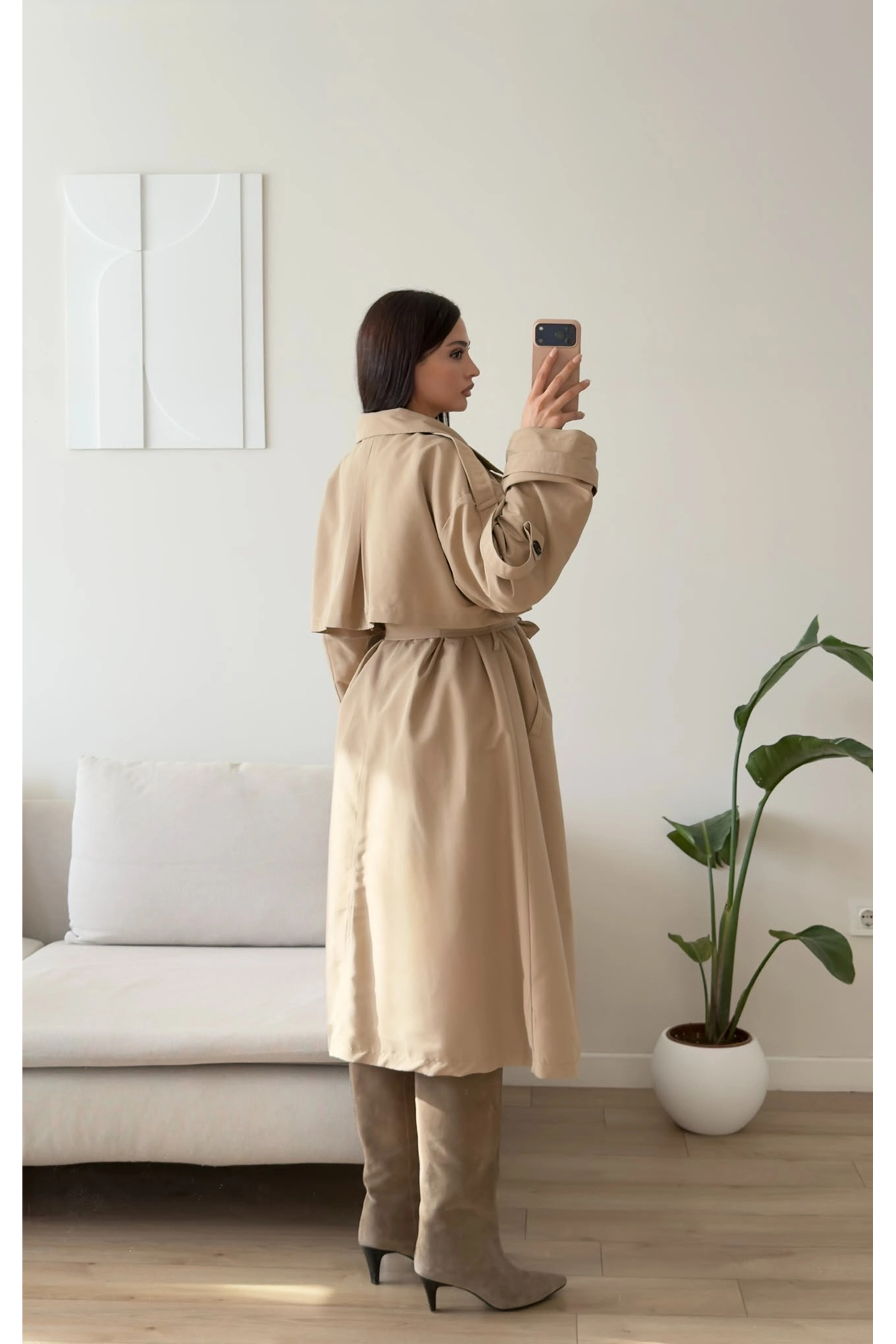 Zoom Butik Premium Kuşaklı Trençkot - BEJ görsel 2