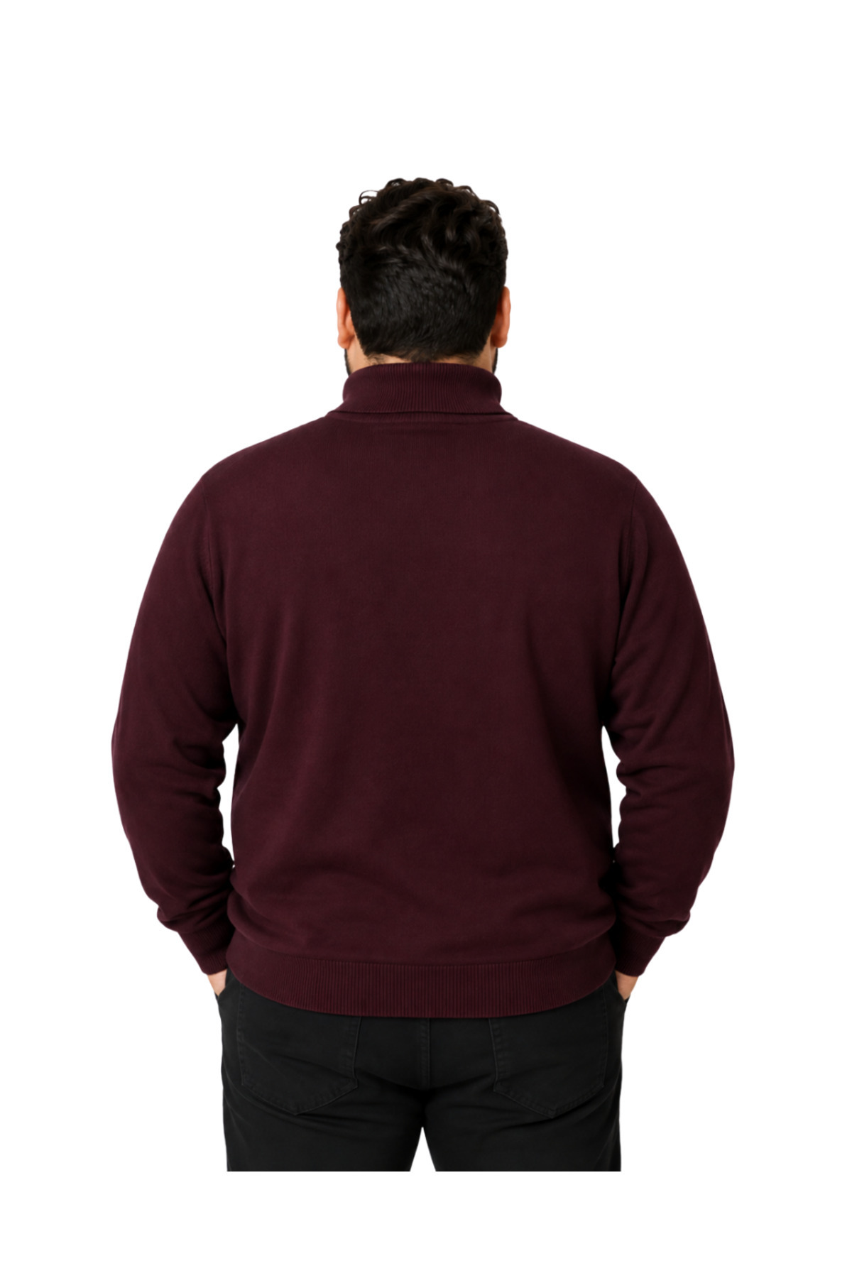 BattalModa Erkek Büyük Beden Bordo Tam Balıkçı Pamuklu Kazak 3XL-4XL-5XL-6XL görsel 3