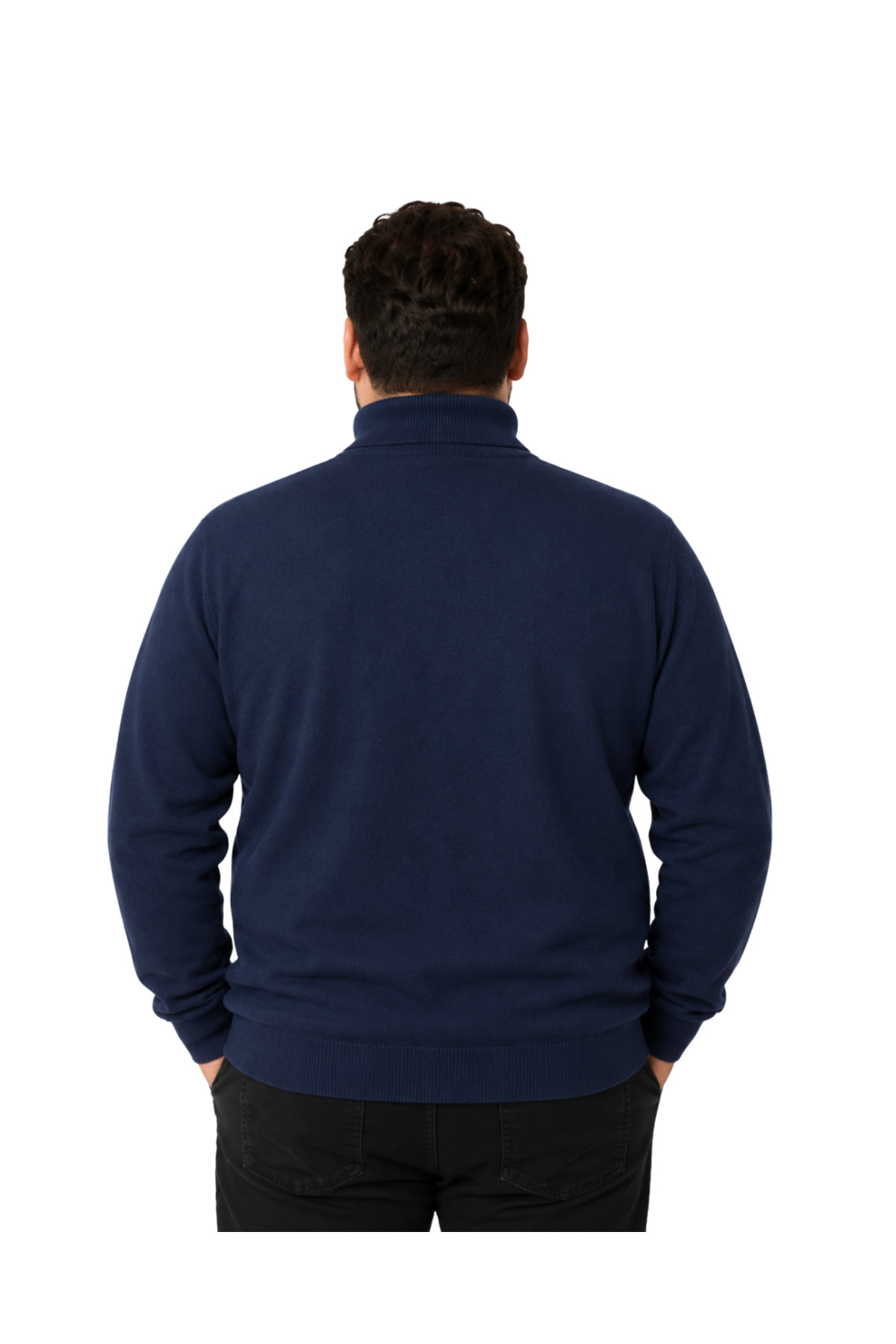 BattalModa Erkek Büyük Beden Koyu İndigo Tam Balıkçı Pamuklu Kazak 3XL-4XL-5XL-6XL görsel 3