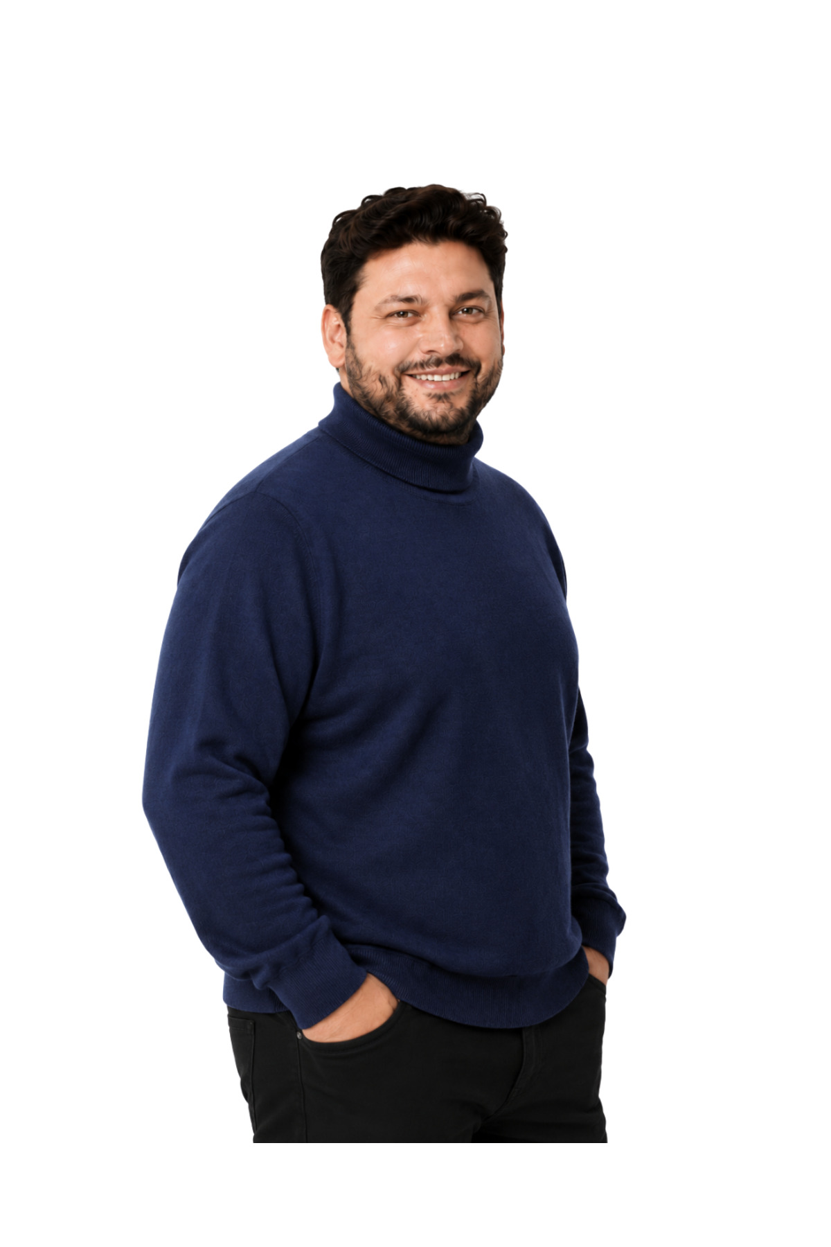 BattalModa Erkek Büyük Beden Koyu İndigo Tam Balıkçı Pamuklu Kazak 3XL-4XL-5XL-6XL görsel 2