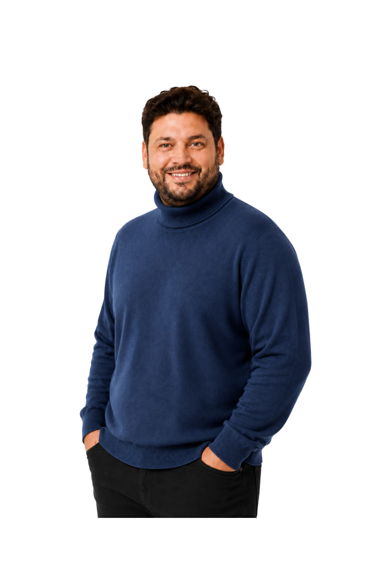 BattalModa Erkek Büyük Beden İndigo Tam Balıkçı Pamuklu Kazak 3XL-4XL-5XL-6XL görsel 2