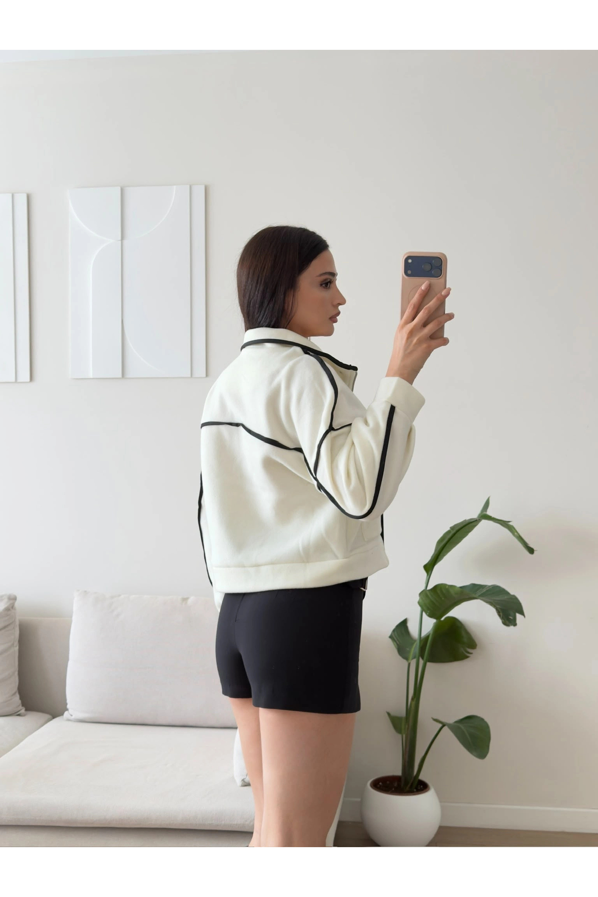 Zoom Butik Premium Biyeli Oversize Ceket - BEYAZ görsel 2