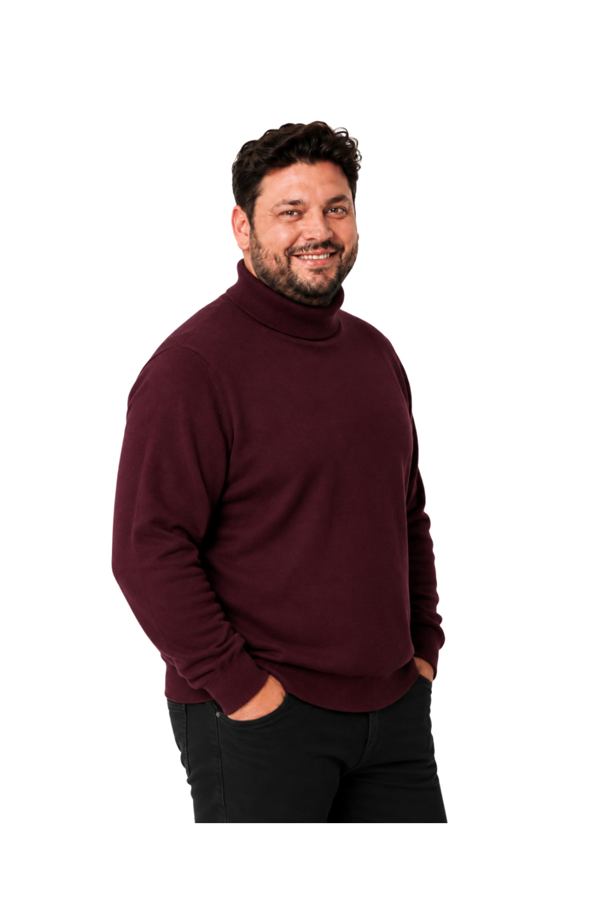 BattalModa Erkek Büyük Beden Bordo Tam Balıkçı Pamuklu Kazak 3XL-4XL-5XL-6XL görsel 2