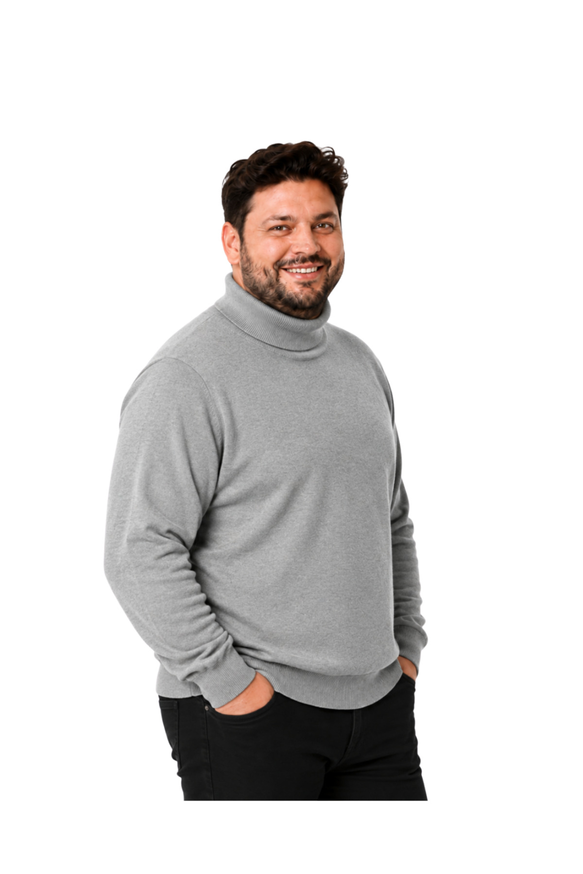 BattalModa Erkek Büyük Beden Gri Tam Balıkçı Pamuklu Kazak 3XL-4XL-5XL-6XL görsel 2
