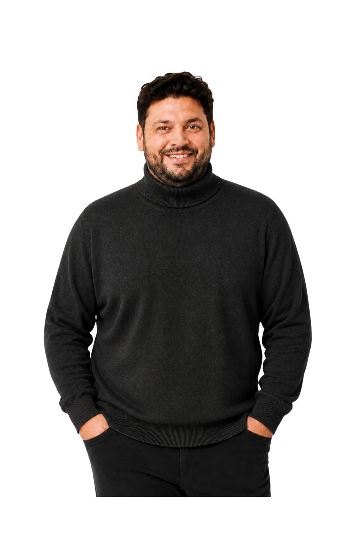 BattalModa Erkek Büyük Beden Antrasit Tam Balıkçı Pamuklu Kazak 3XL-4XL-5XL-6XL