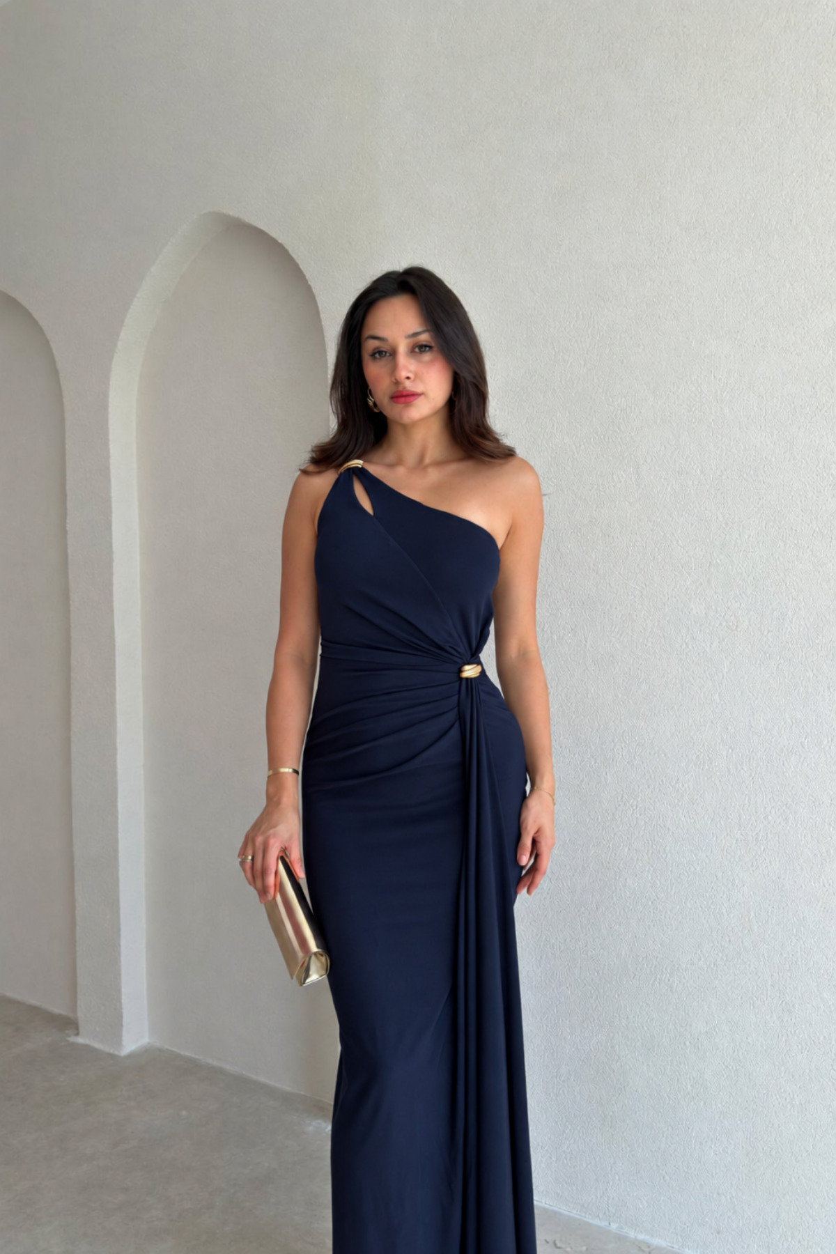 Nika Fashion Tek Omuz Drapeli Abiye Elbise görsel 2