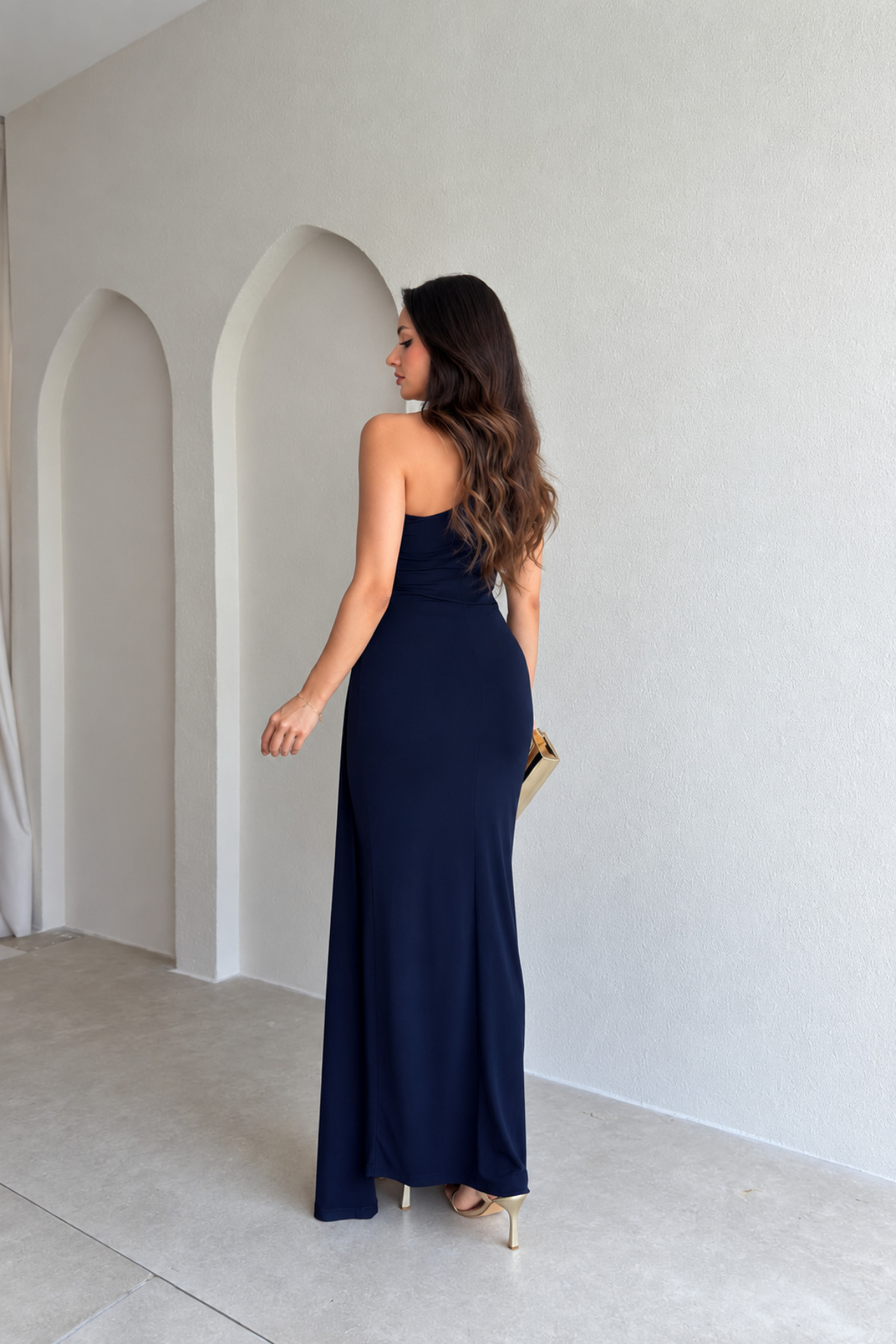 Nika Fashion Tek Omuz Drapeli Abiye Elbise görsel 3