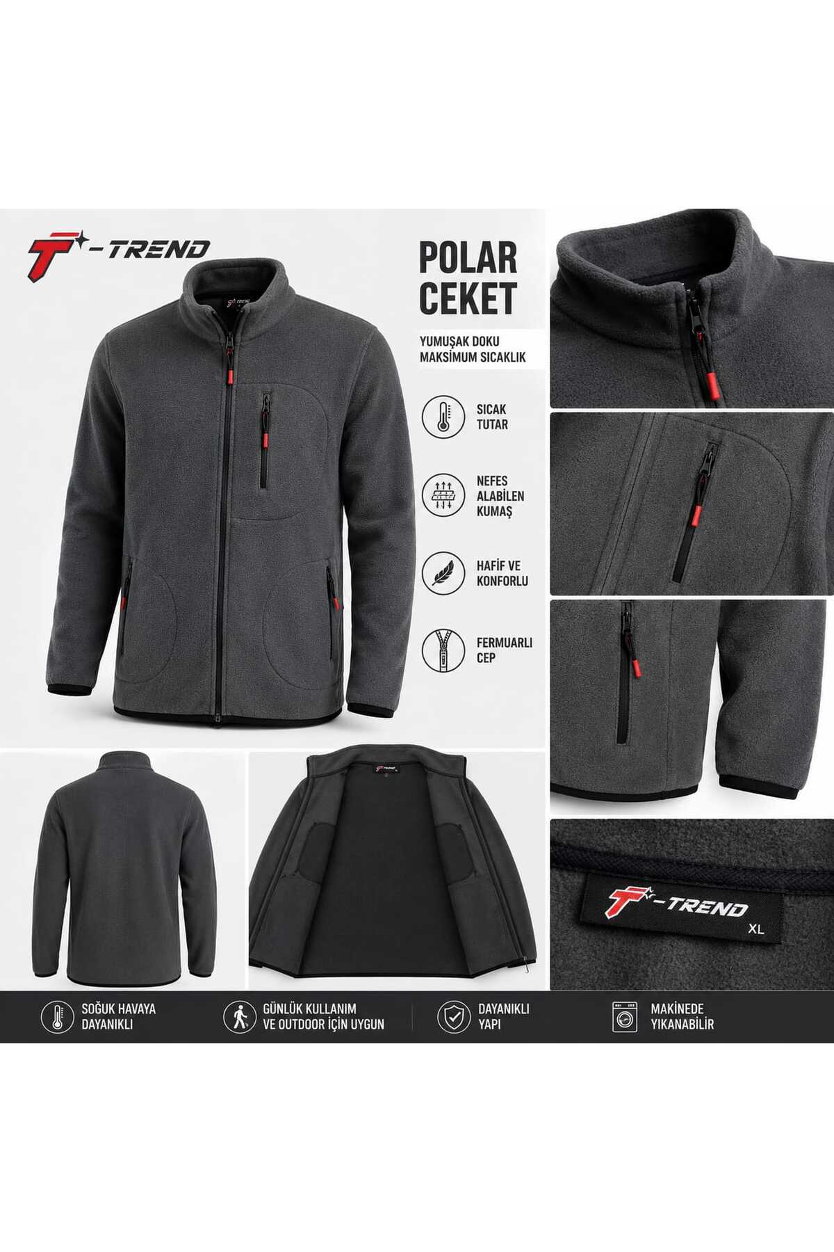 T.trend Polar Ceket Gri Softshell Erkek/unisex görsel 3