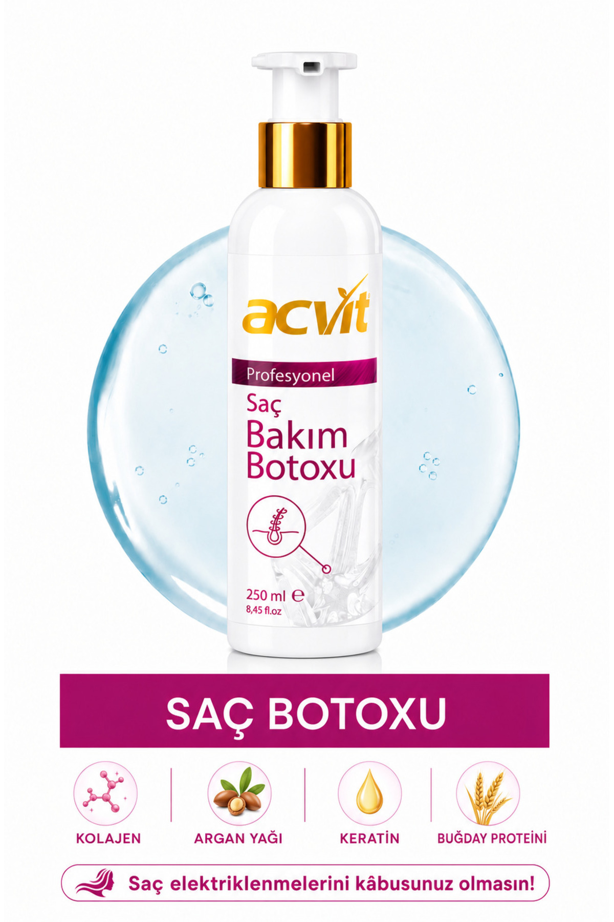 بوتاکس مو ACVIT 250 میلی لیتر - تغذیه کننده، براق کننده و حجم دهنده موهای آسیب دیده - hairbotox250 — تصویر 6 از 7