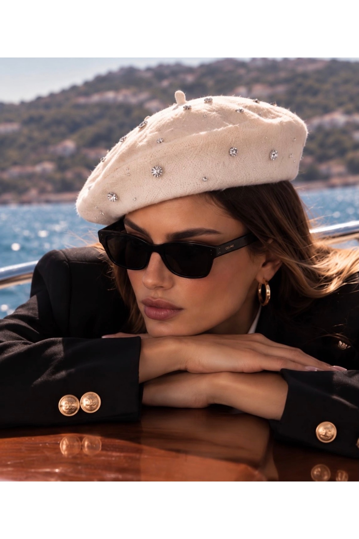 DESS DESIGN Parisienne Beret -Kadın Taş İşlemeli Fransız Beresi -Şık Kışlık Bere görsel 2