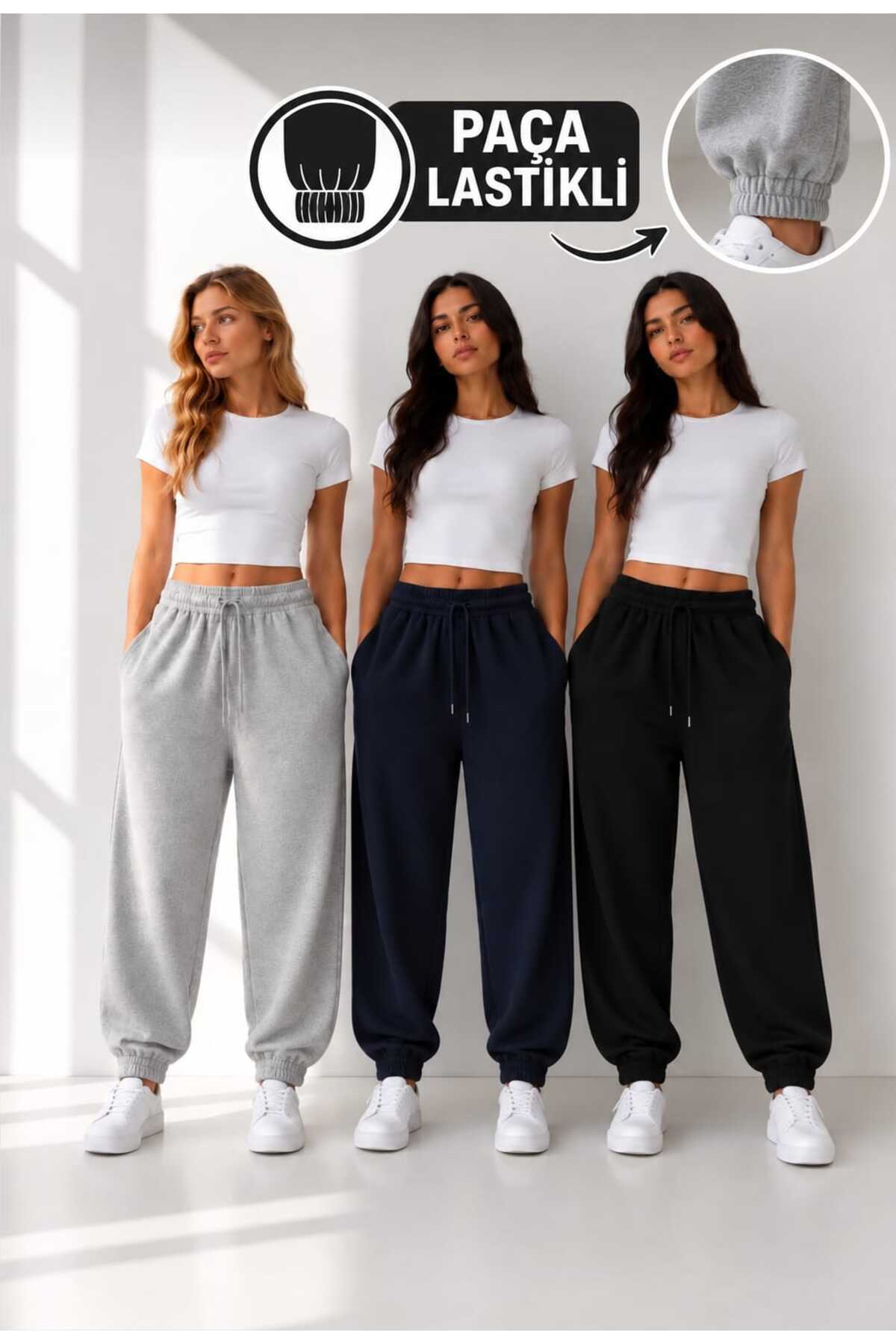 ZENİSA 3 lü set paça lastikli jogger eşofman altı
