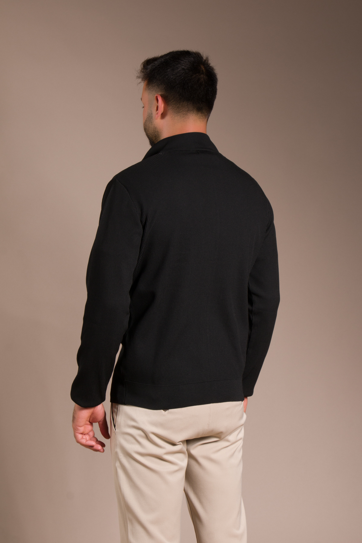 ژاکت بافتنی مشکی مردانه — مشکی GRC19278K008 — تصویر 4 از 7