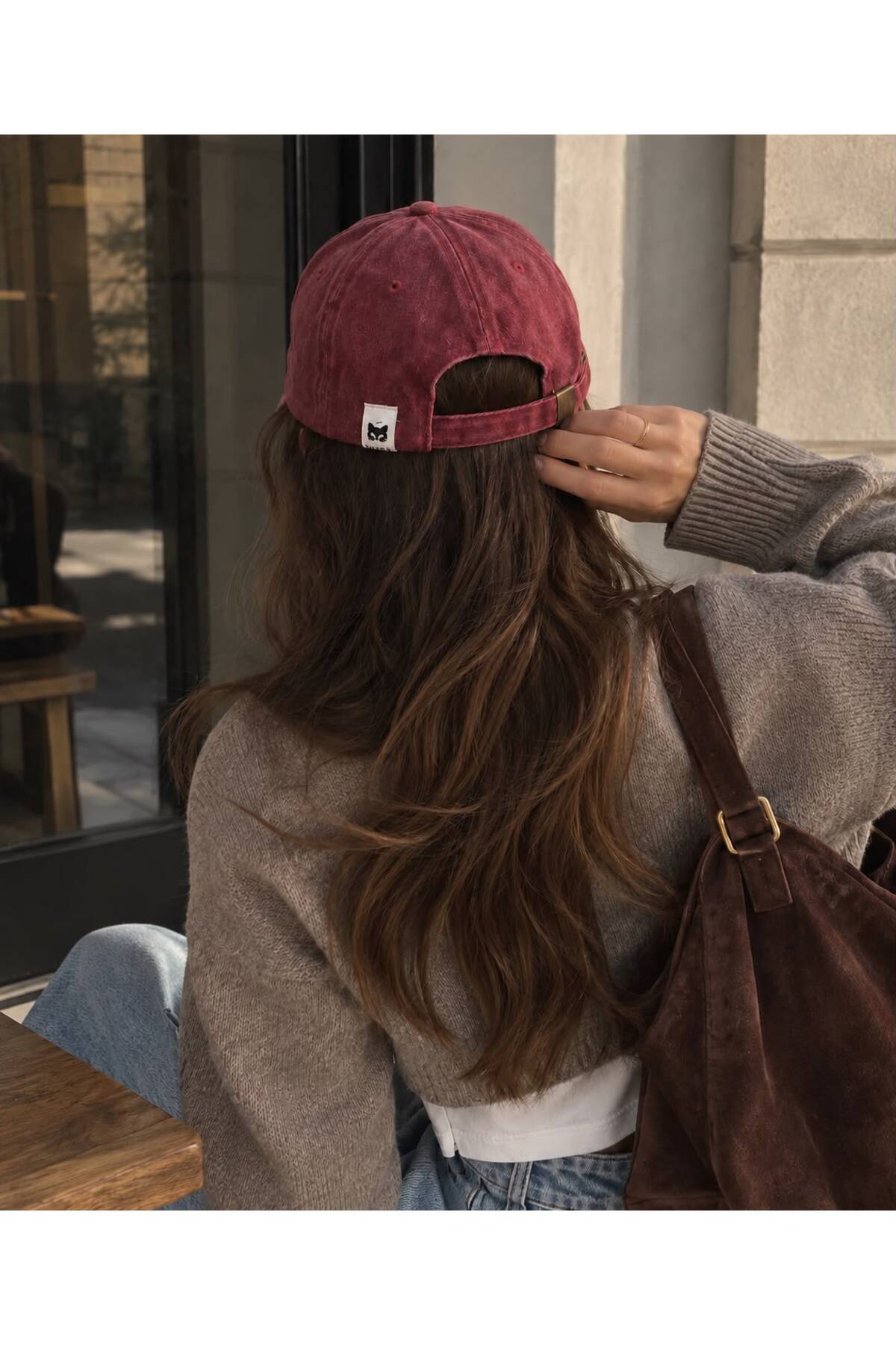 Loome Nothing to Prove Nakışlı Bordo Eskitme Unisex Şapka, Ayarlanabilir görsel 4