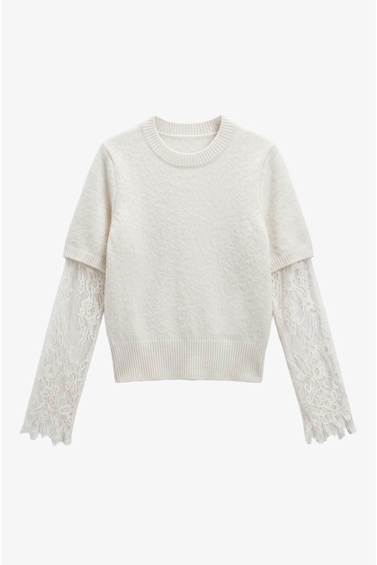 Havoş Ekru Lace Sleeve Kazak görsel 5