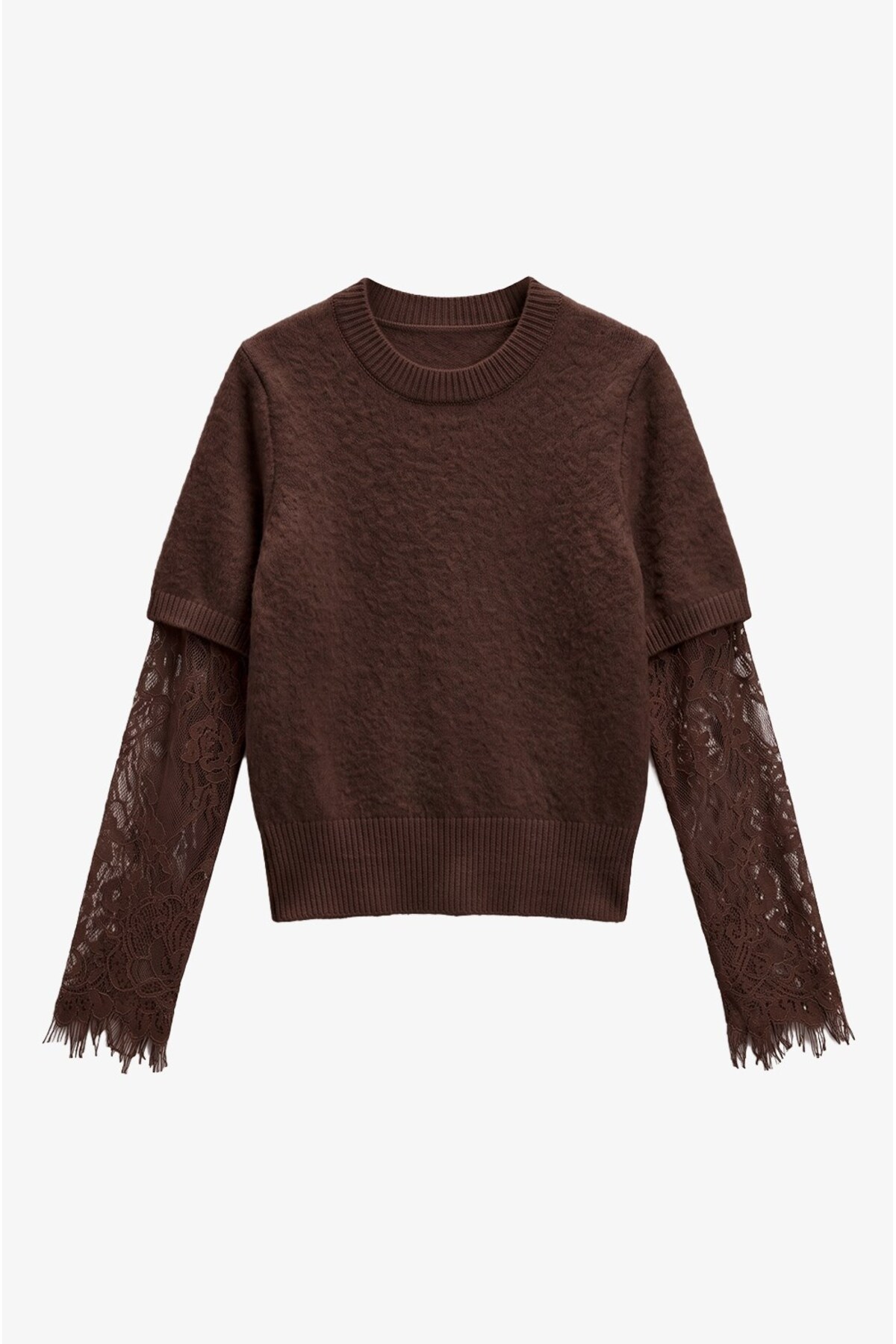 Havoş Acı Kahve Lace Sleeve Kazak görsel 4
