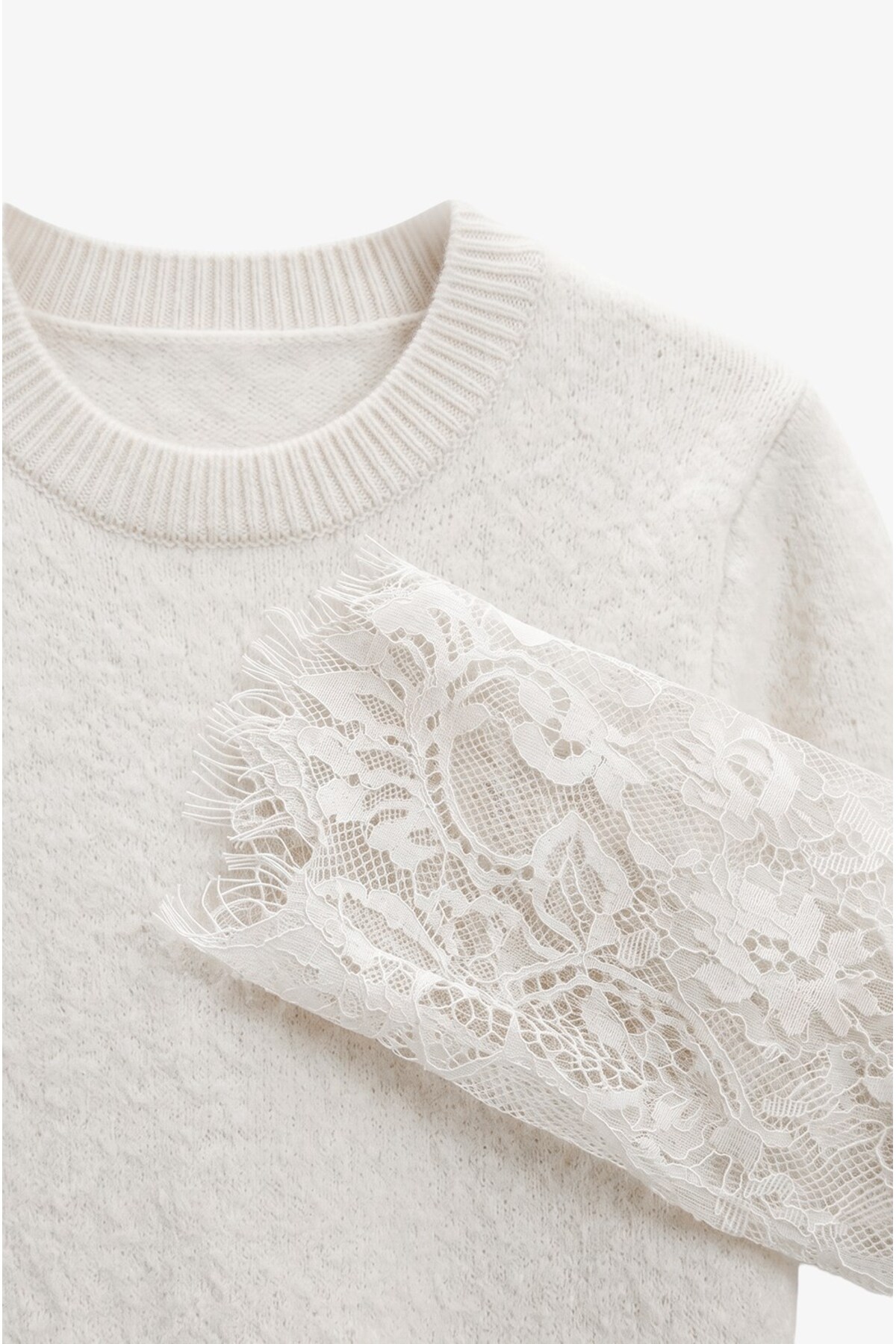 Havoş Ekru Lace Sleeve Kazak görsel 7