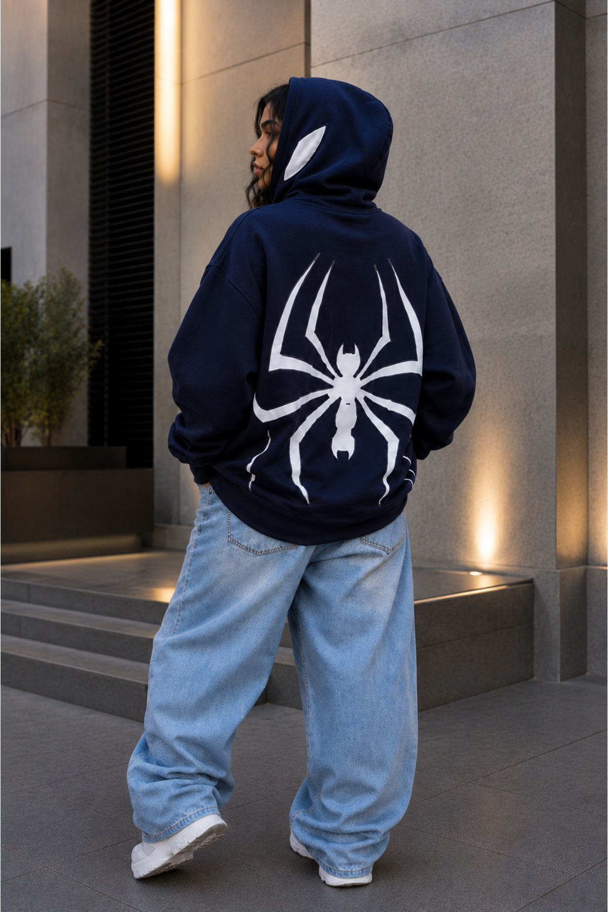 Rubonia Kadın Büyük Beden Oversize Kapüşonlu Spider Baskılı Sweatshirt, Günlük Rahat Streetwear Hoodie