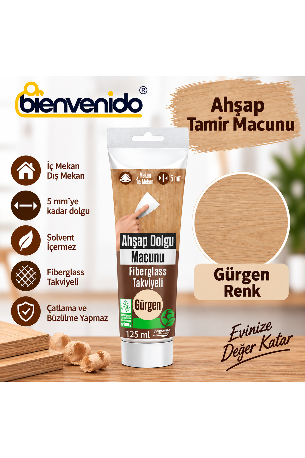 Ahşap Parke Tamir Macunu GÜRGEN Mobilya Masa Dolgu Çatlak Çizik Giderici 125 ML