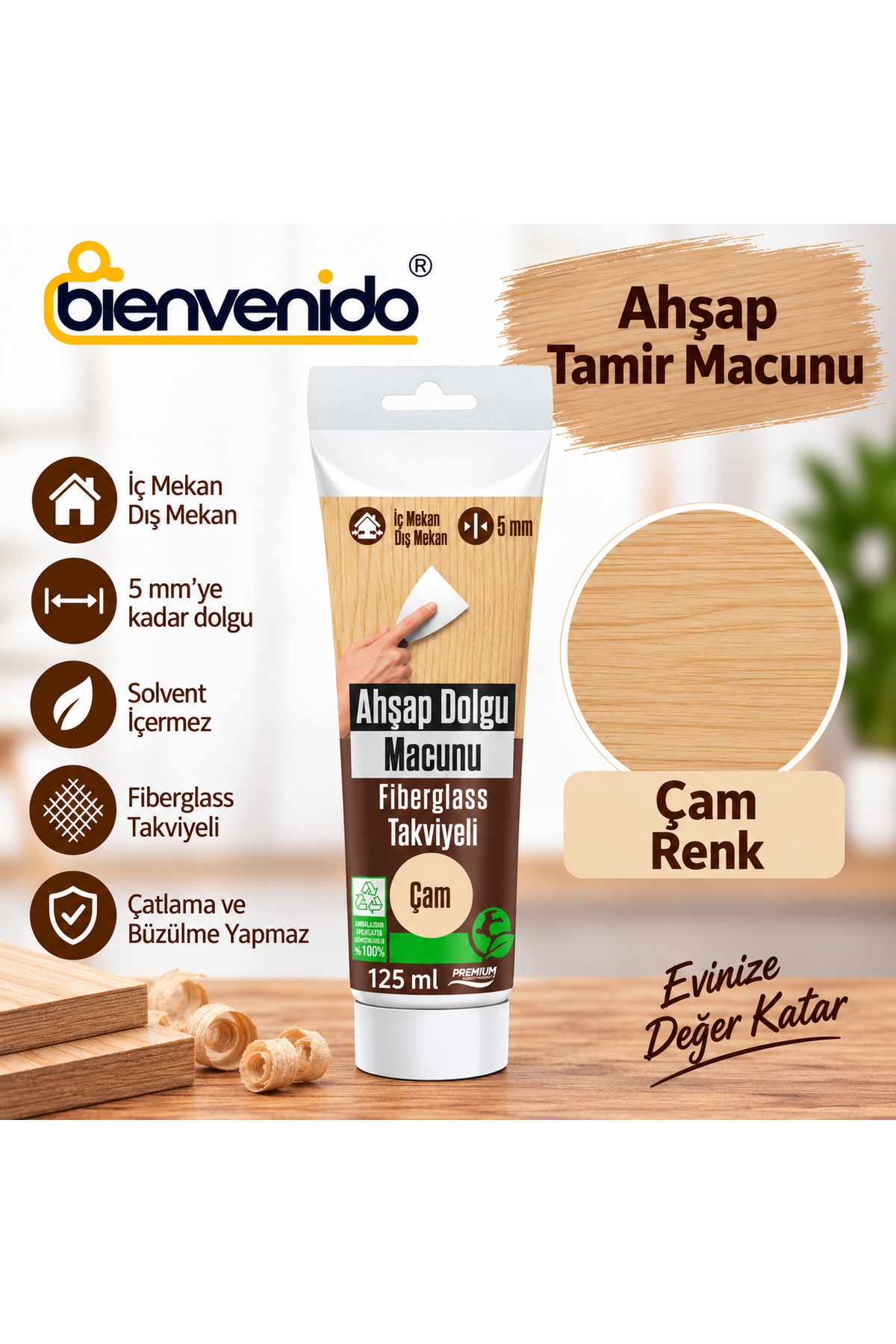 Ahşap Parke Tamir Macunu ÇAM Mobilya Masa Dolgu Çatlak Çizik Giderici 125 ML