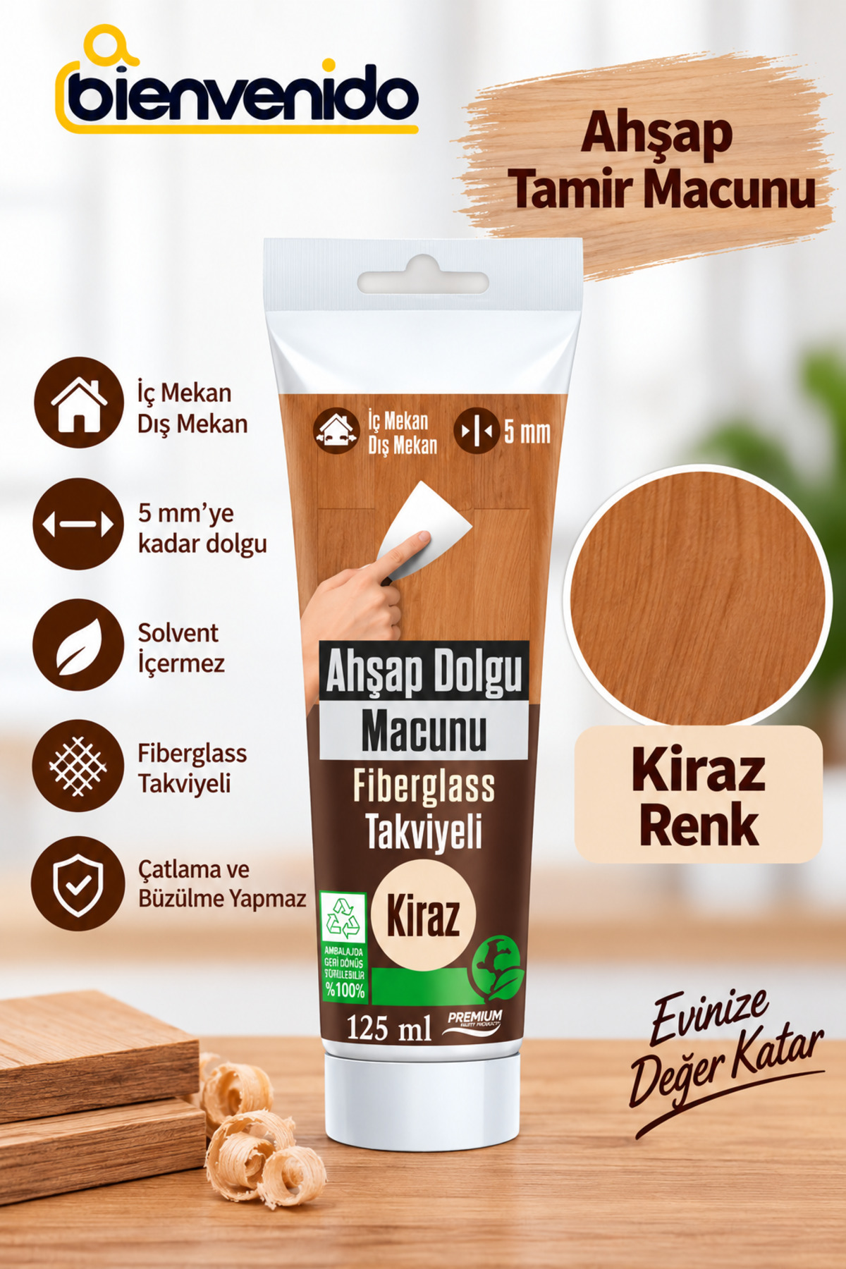 Ahşap Parke Tamir Macunu KİRAZ Mobilya Masa Dolgu Çatlak Çizik Giderici 125 ML