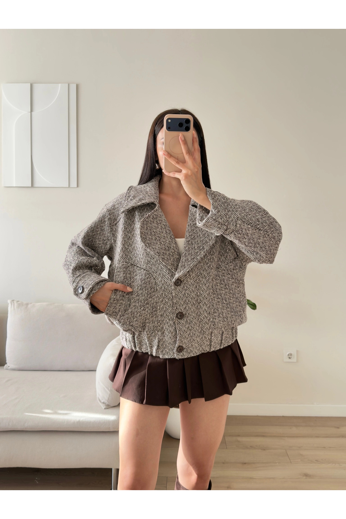 Zoom Butik Balıksırtı Premium Bomber Ceket - FÜME görsel 4