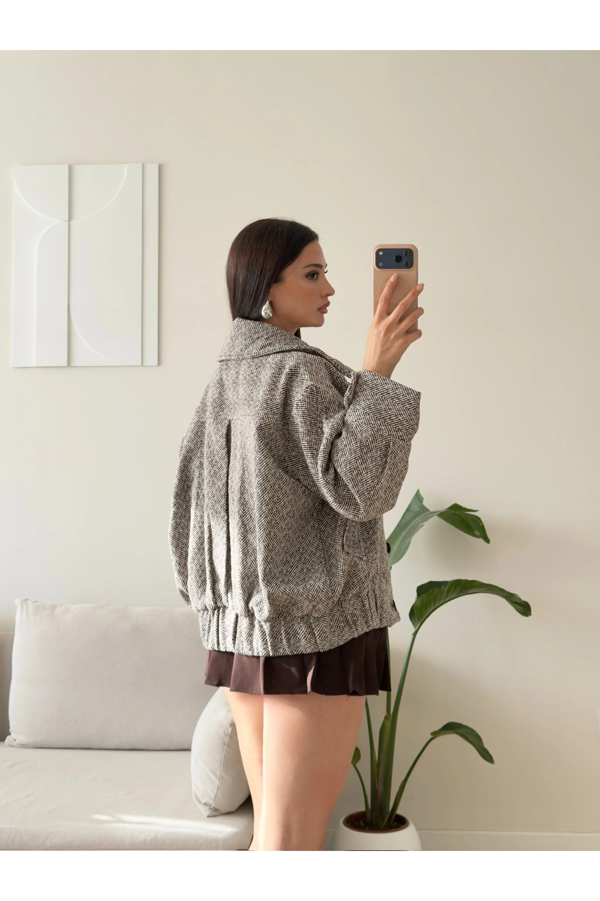 Zoom Butik Balıksırtı Premium Bomber Ceket - FÜME görsel 3