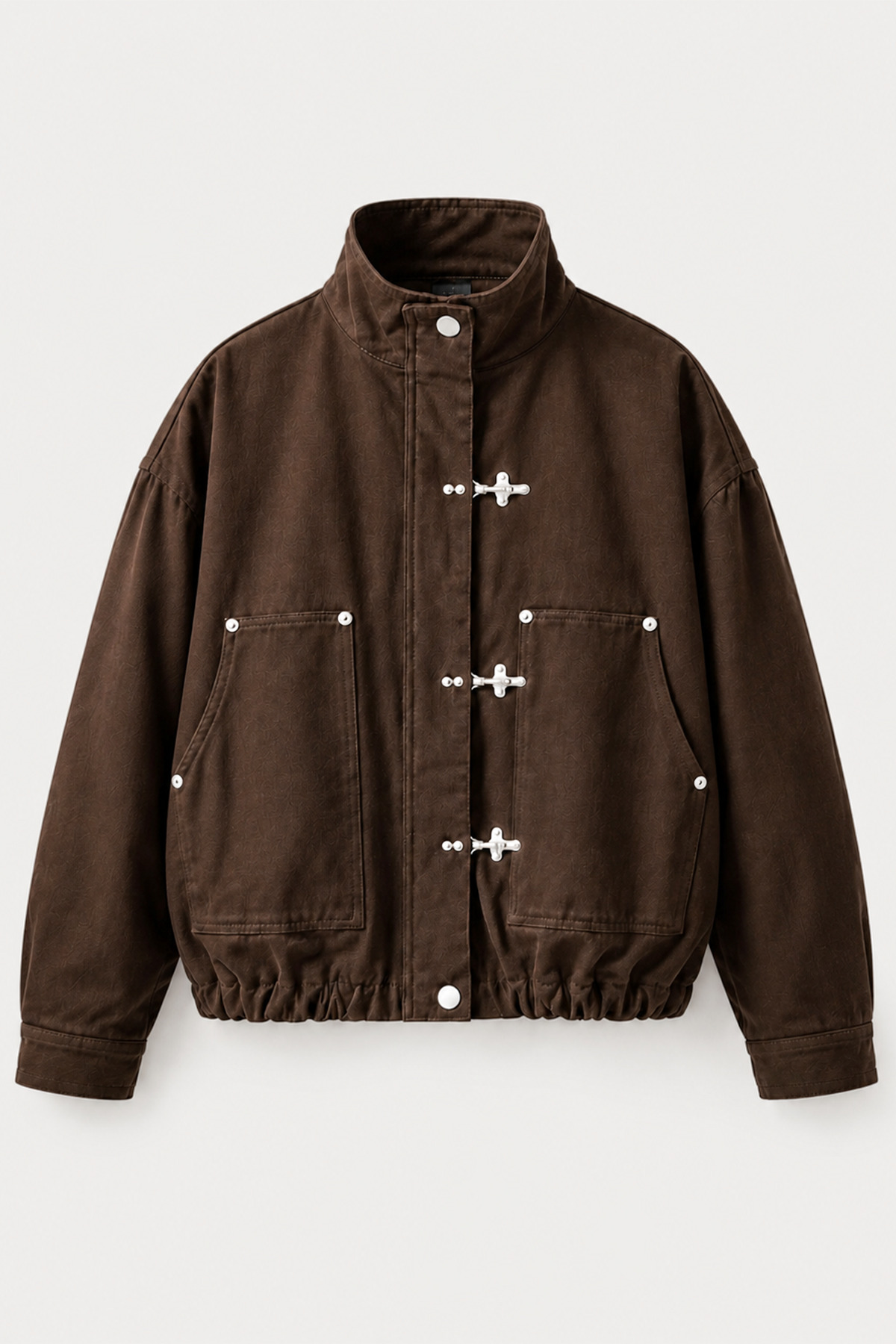 MANMARK Japon Düğmesi Detaylı Dik Yaka Gabardin Kumaş Oversize Kanvas Kadın Bomber Ceket görsel 3