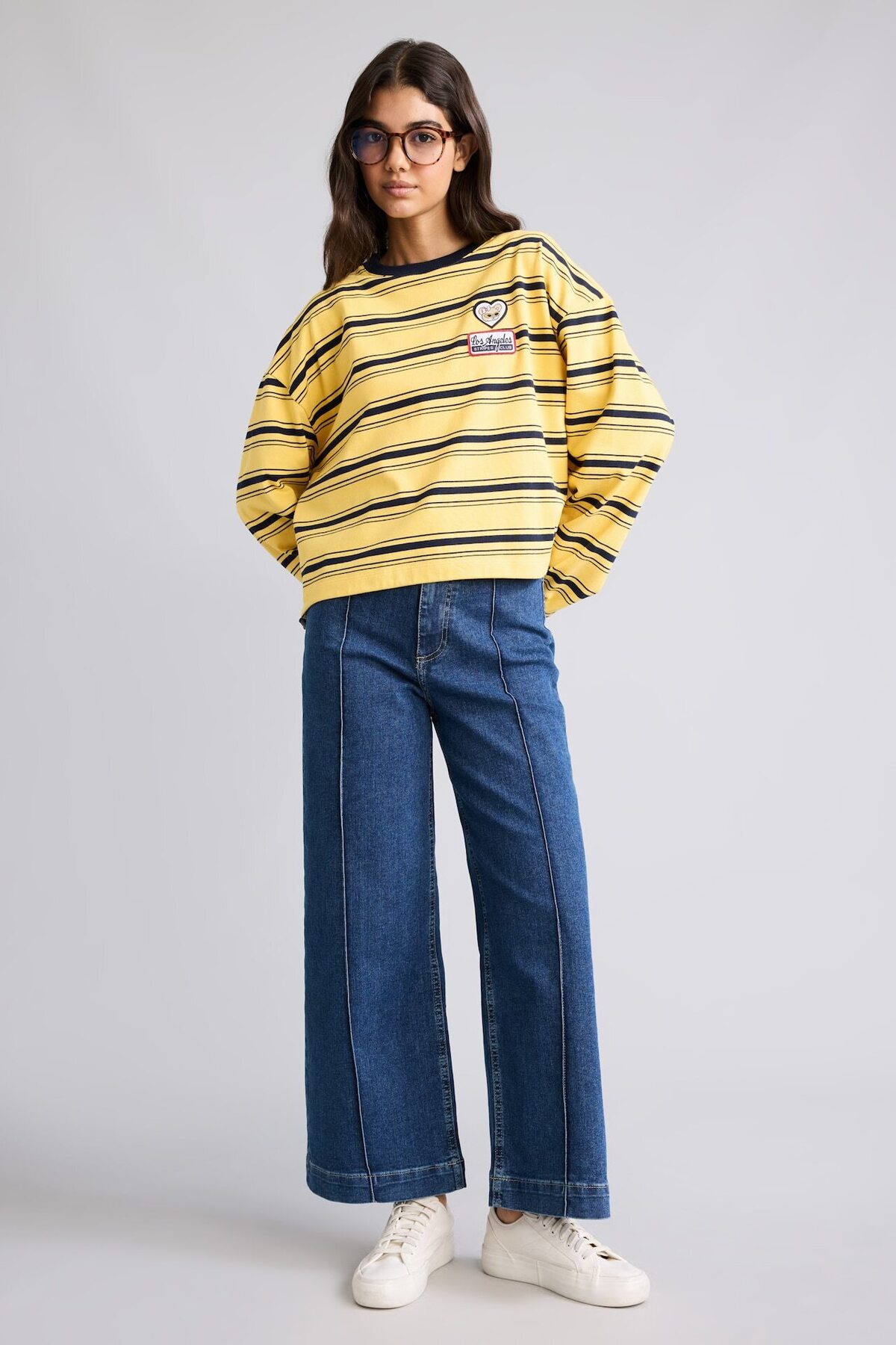 DeFacto Loose Fıt Bisiklet Yaka Baskılı Çizgili Sweatshirt I2418AX26AU görsel 2