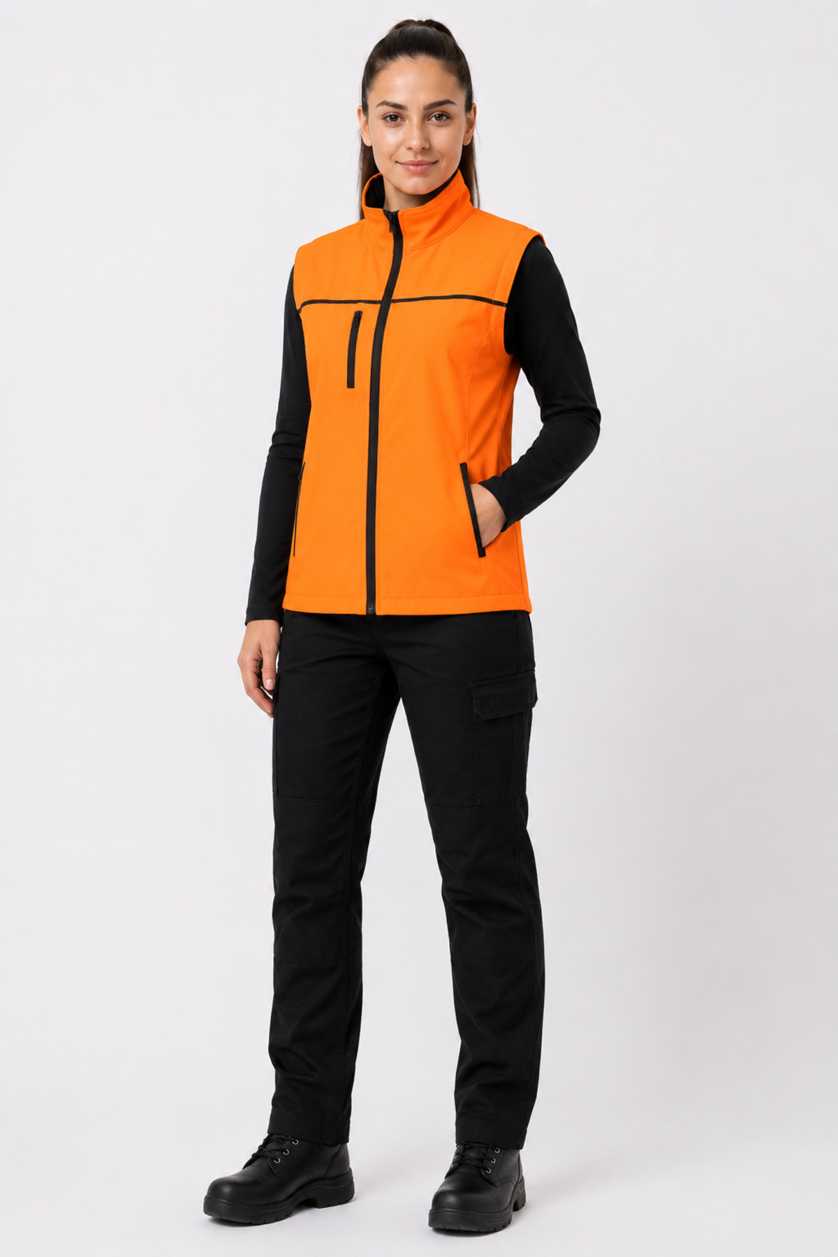 Unisex Turuncu Softshell İş Yeleği – 3 Cepli Fermuarlı Dik Yaka Personel ve Saha Yeleği Turuncu · Fotoğraf 5