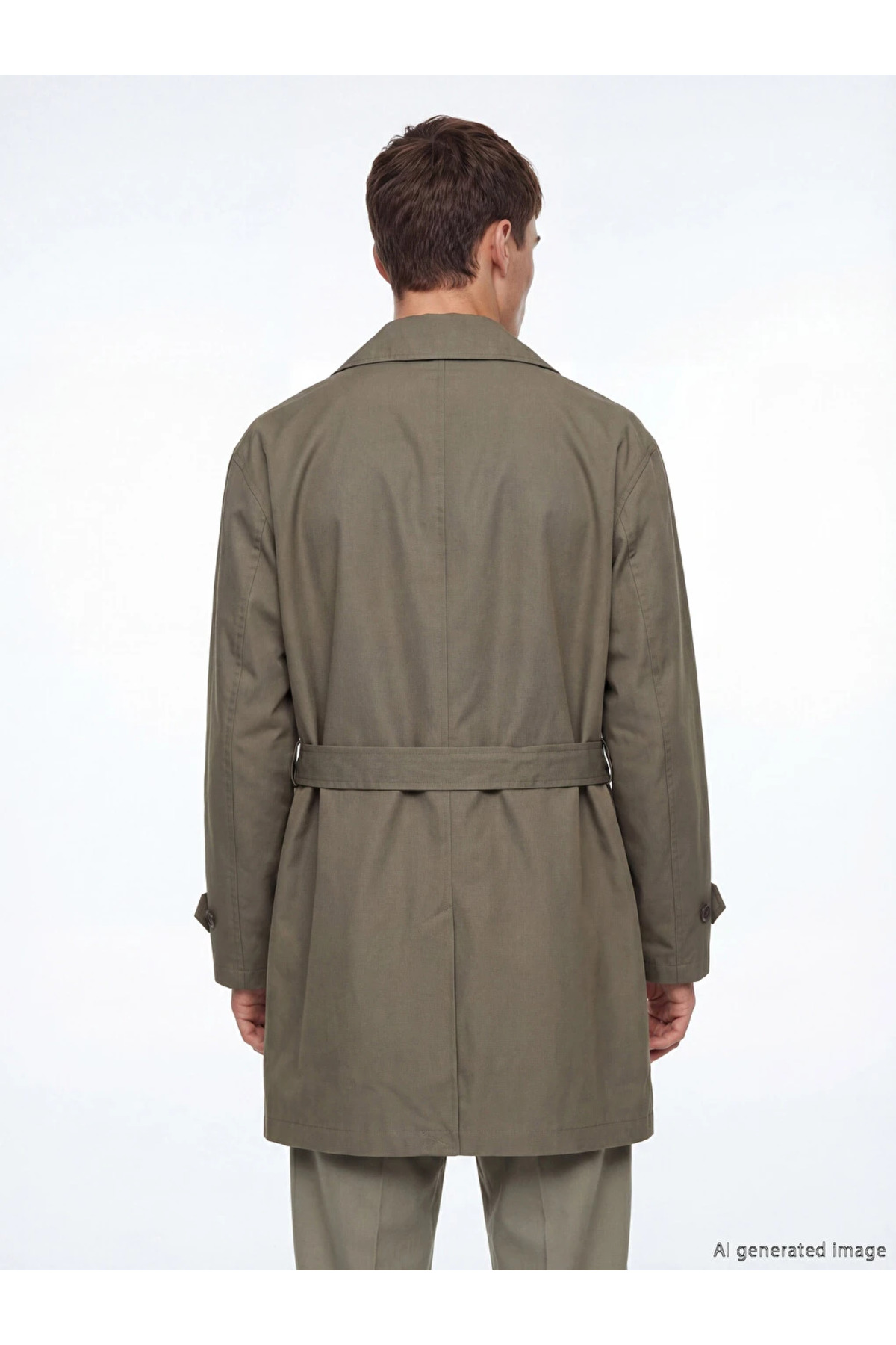 LC Waikiki Haki Regular Fit Ceket Yaka Erkek Trençkot görsel 4