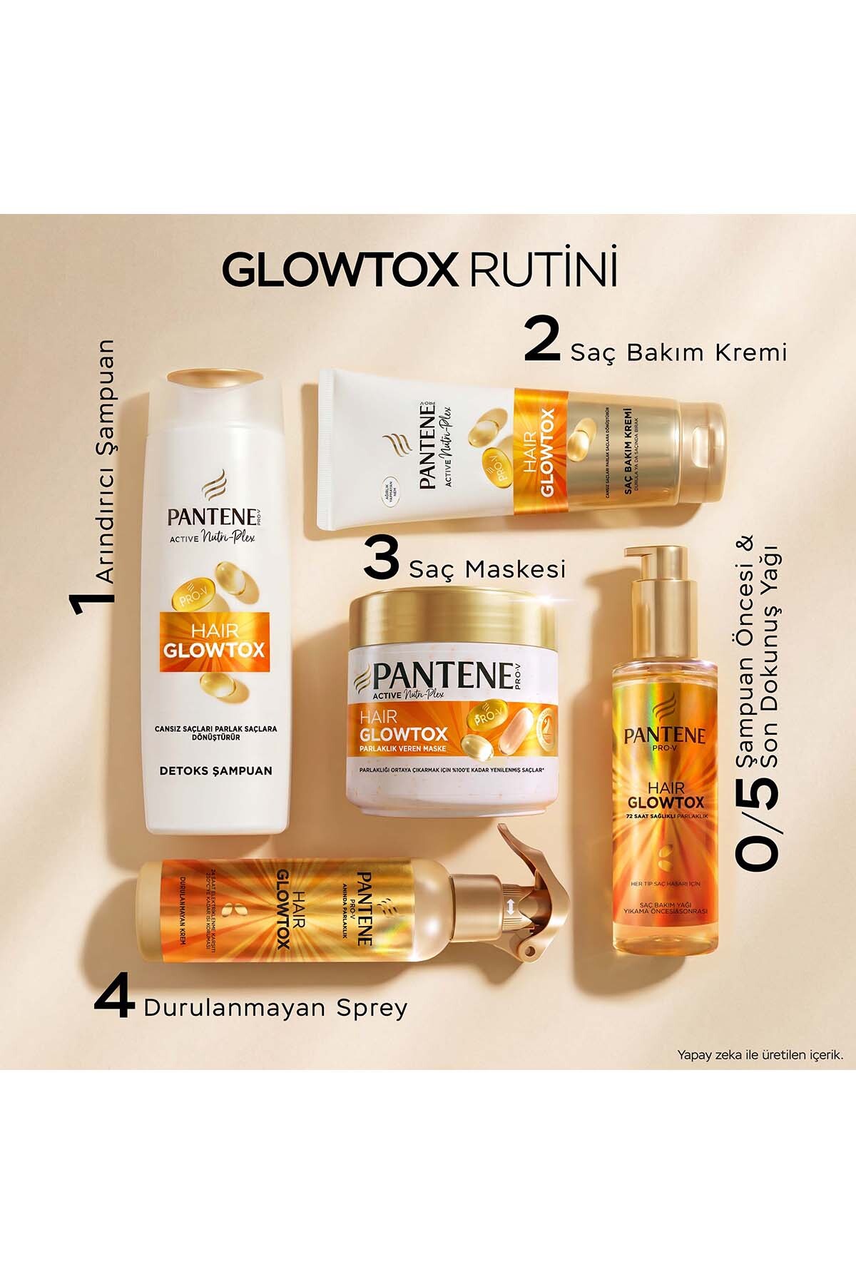 HAIR GLOWTOX RUTİNİ Parlaklık Saç Bakım Seti: Şampuan, Saç Bakım Kremi, Maske, Saç Spreyi, Saç Yağı — 8681003006668 — تصویر 5 از 5