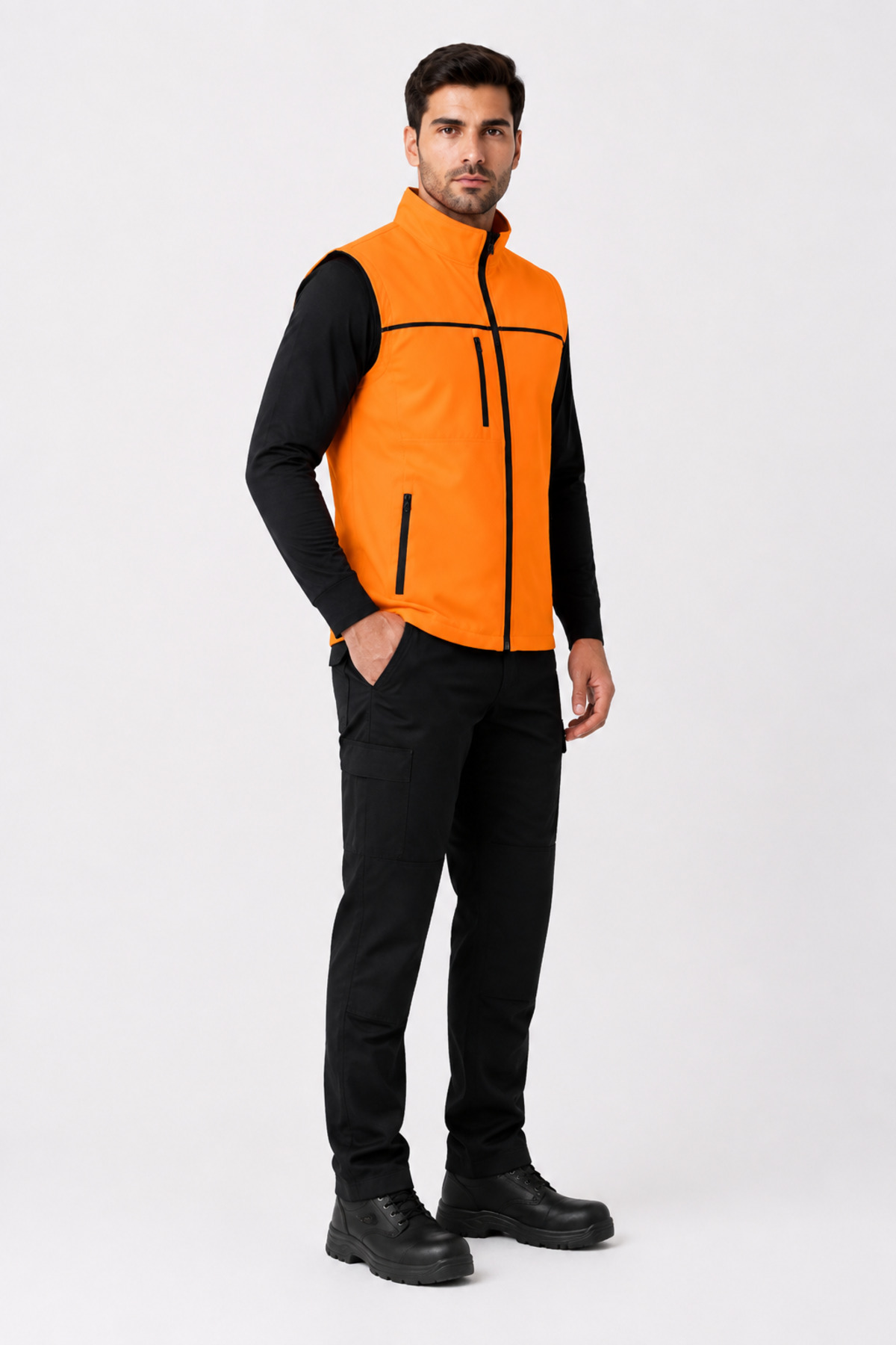 Unisex Turuncu Softshell İş Yeleği – 3 Cepli Fermuarlı Dik Yaka Personel ve Saha Yeleği Turuncu · Fotoğraf 4
