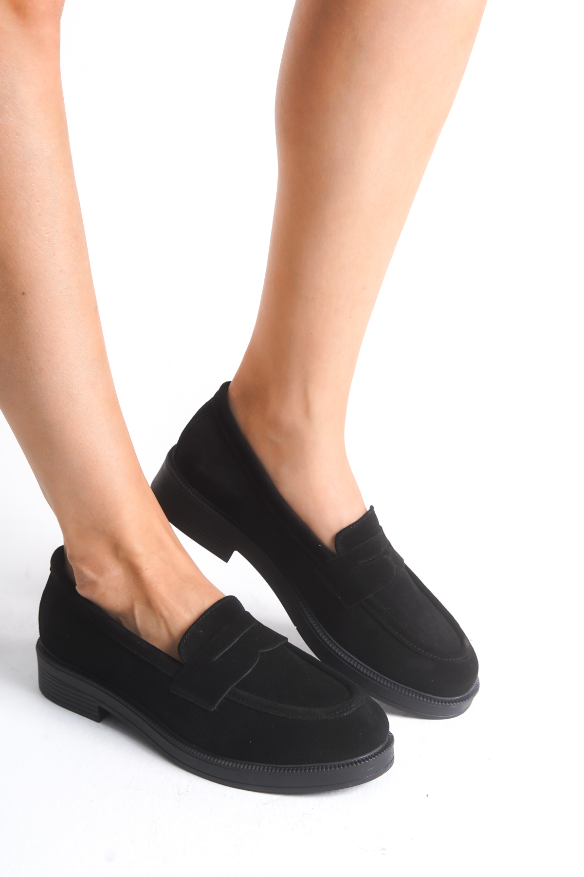 GNS Shoes Hakiki Deri Siyah Süet Kadın Loafer Ayakkabı görsel 2