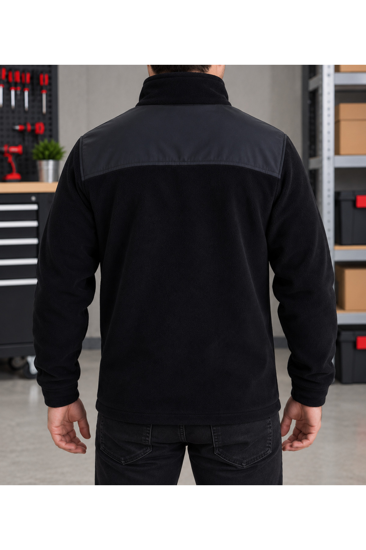 Erkek Softshell Polar – Sıcak Tutan, Rüzgara Karşı Koruyucu, Fermuarlı Outdoor İş Poları — مشکی SAR-16 — تصویر 2 از 3