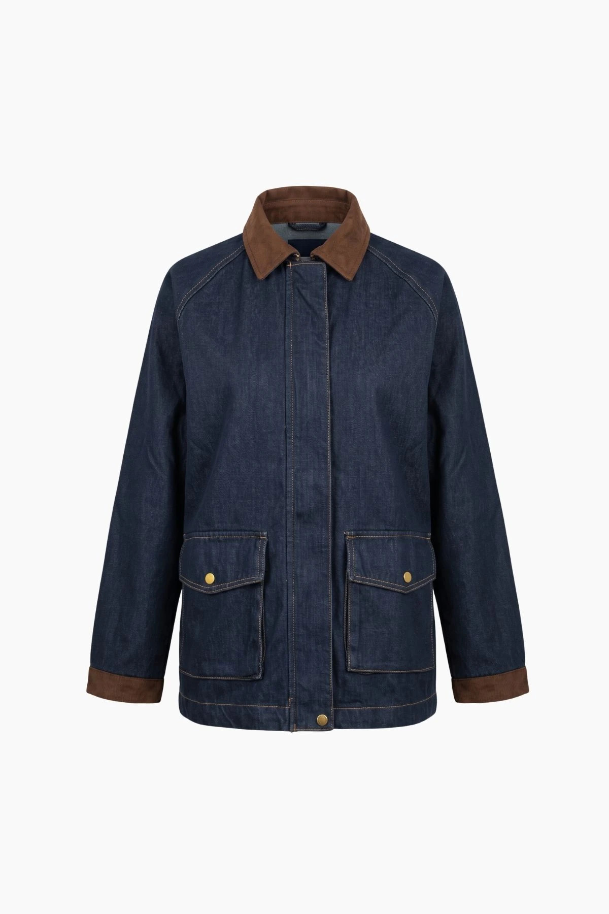 cemo Kadın Denim Ceket Kadife Yaka Detaylı Fermuarlı Cepli görsel 4