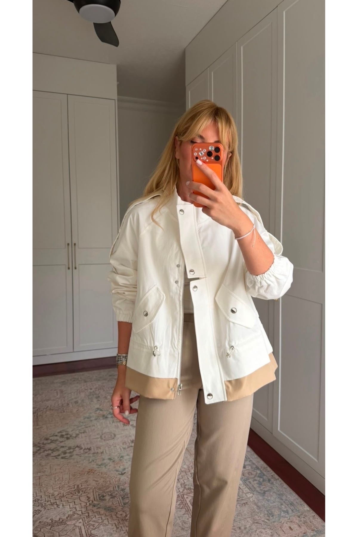 ESSA Belden Bağlamalı , Premium Beyaz & Bej , Gabardin Ceket görsel 3