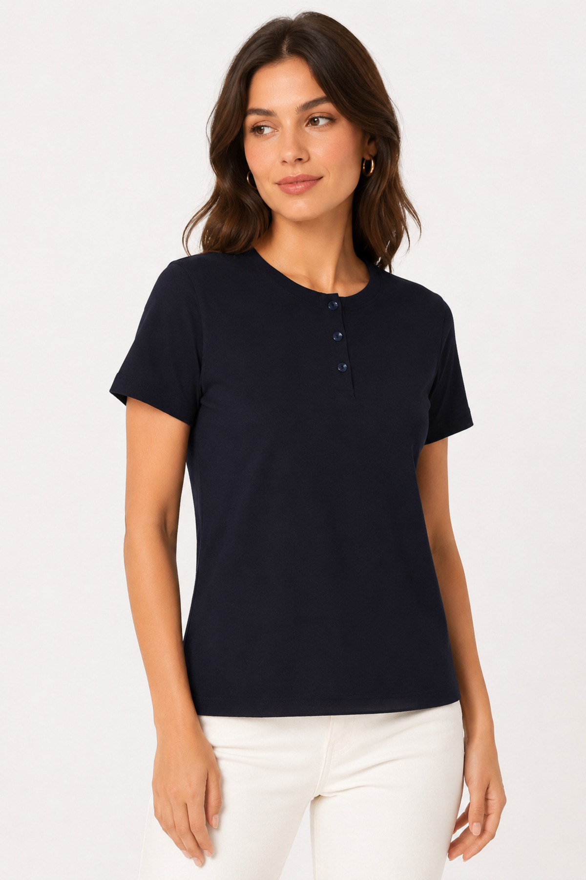 Unisex Siyah 3 Düğmeli Henley Yaka Kısa Kollu Basic Tişört Siyah · Fotoğraf 7