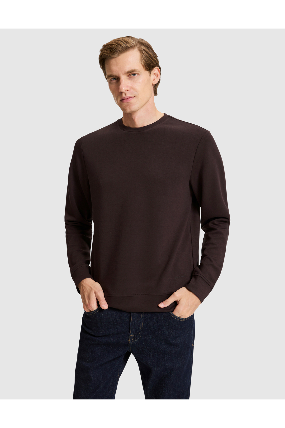 سویشرت قهوه‌ای تیره سایز معمولی 50331623-VR084 پیر کاردین سویشرت Pierre Cardin